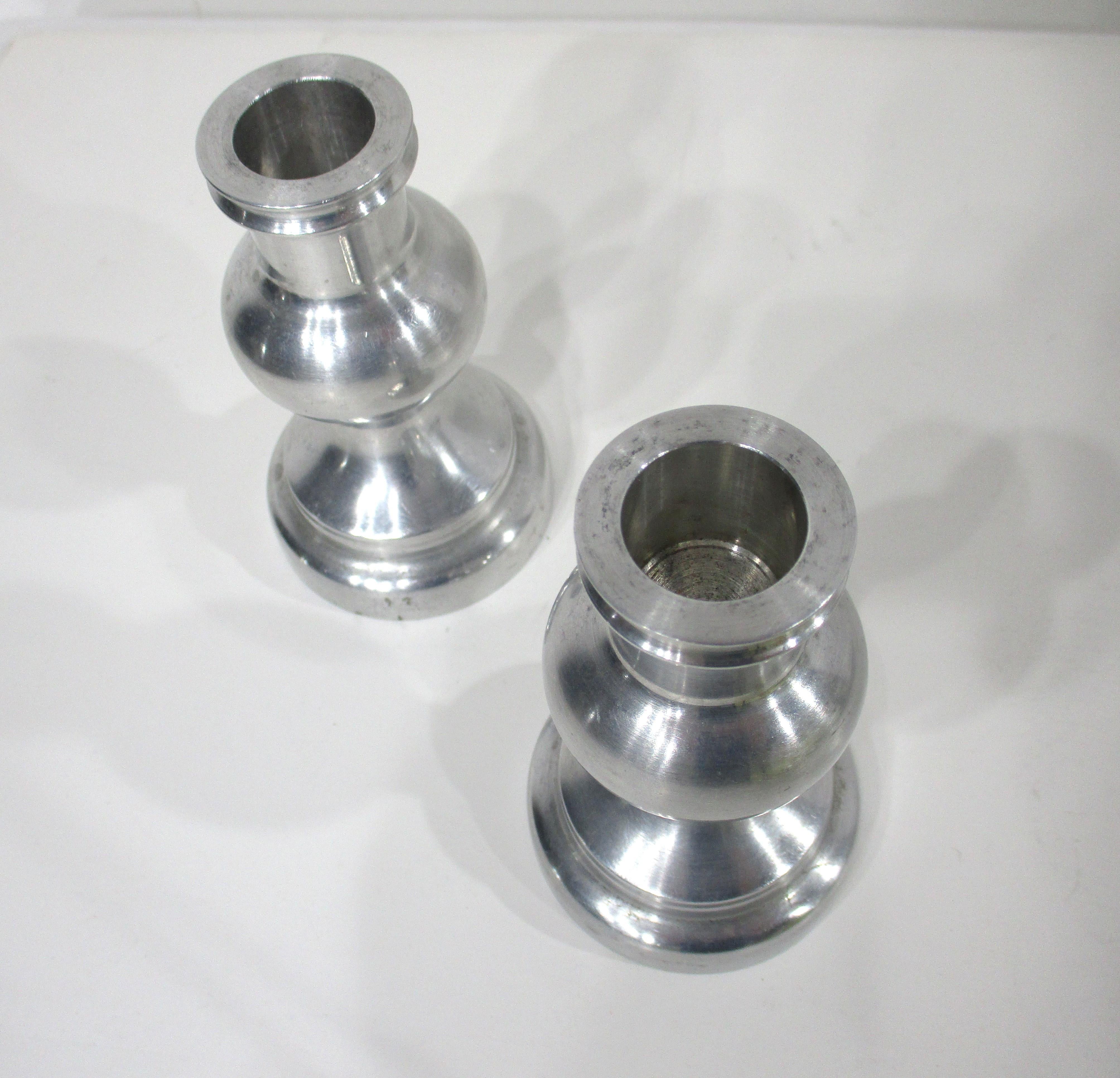 20th Century Turned Aluminum Machine Age Candlesticks  For Sale