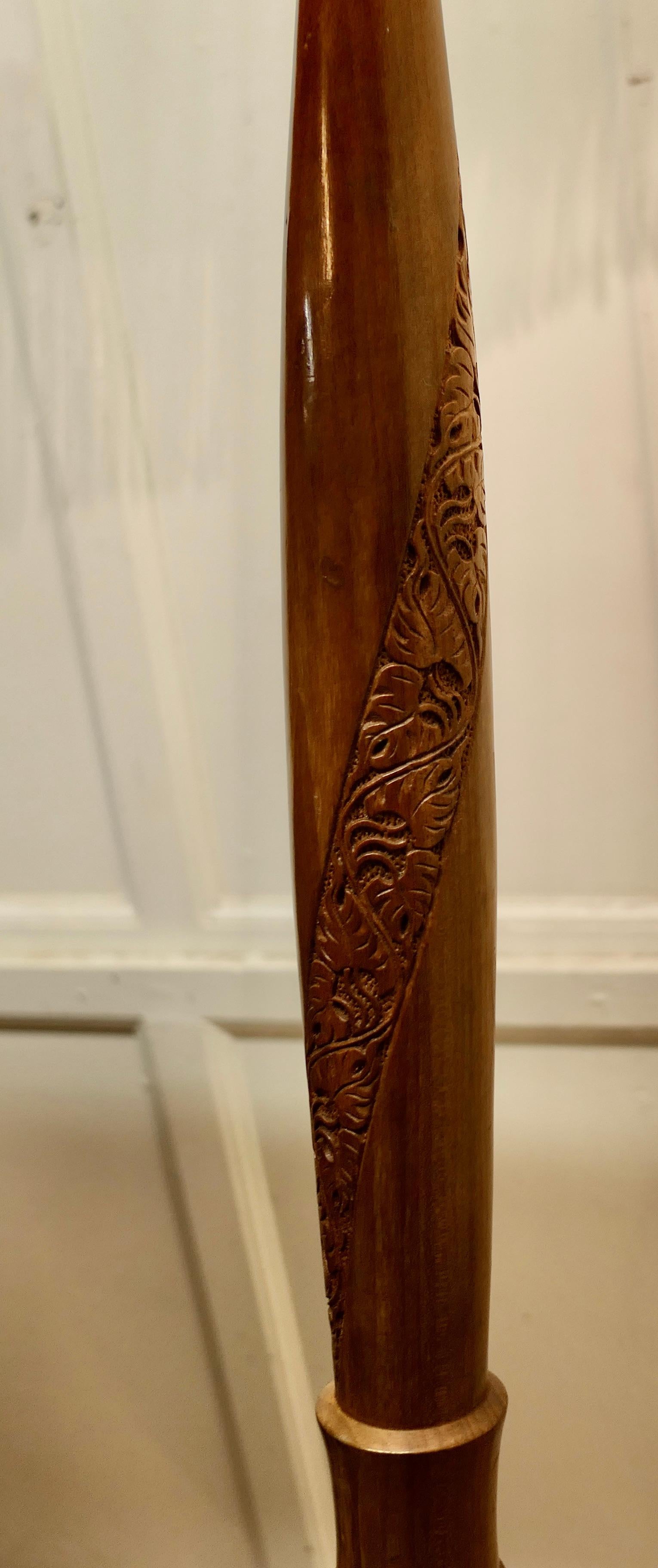 Anglo-Indian Turned and Carved Teak Floor Standing or Standard Lamp