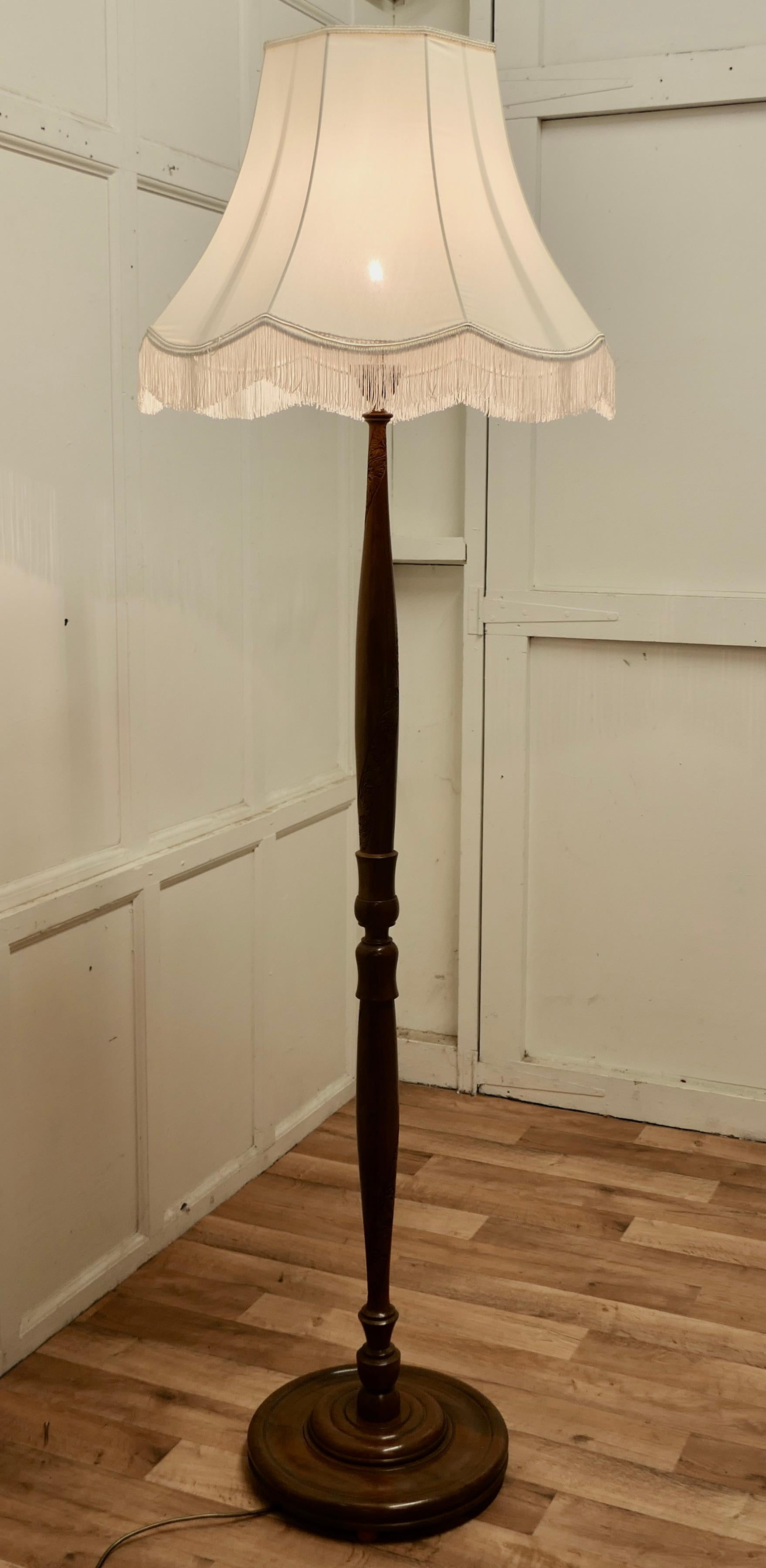 20th Century Turned and Carved Teak Floor Standing or Standard Lamp