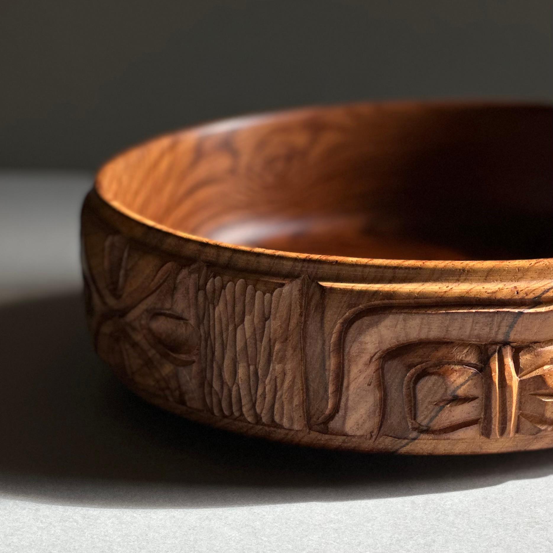 Turned and Hand Carved Exotic Wood Bowl After Leroy Setziol For Sale 4