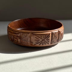 Turned and Hand Carved Exotic Wood Bowl After Leroy Setziol