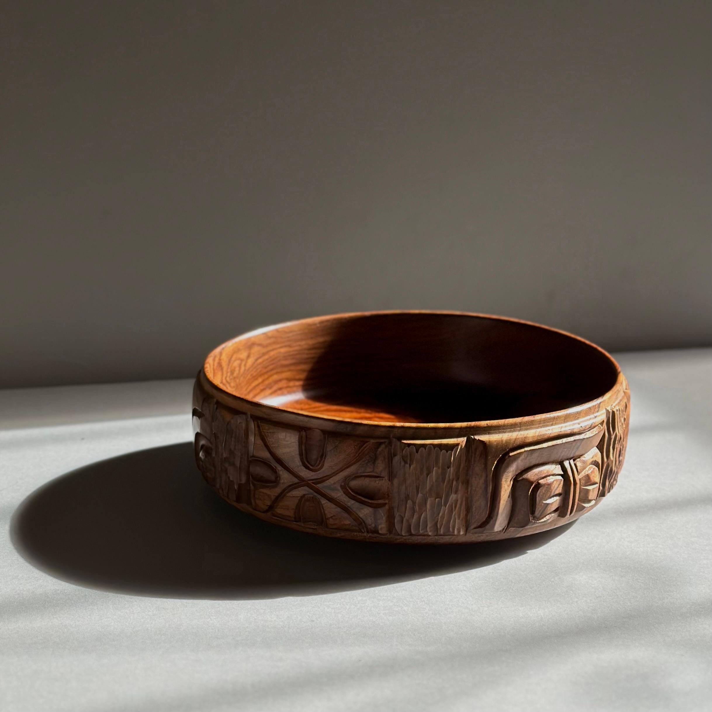 Hand-Carved Turned and Hand Carved Exotic Wood Bowl After Leroy Setziol For Sale