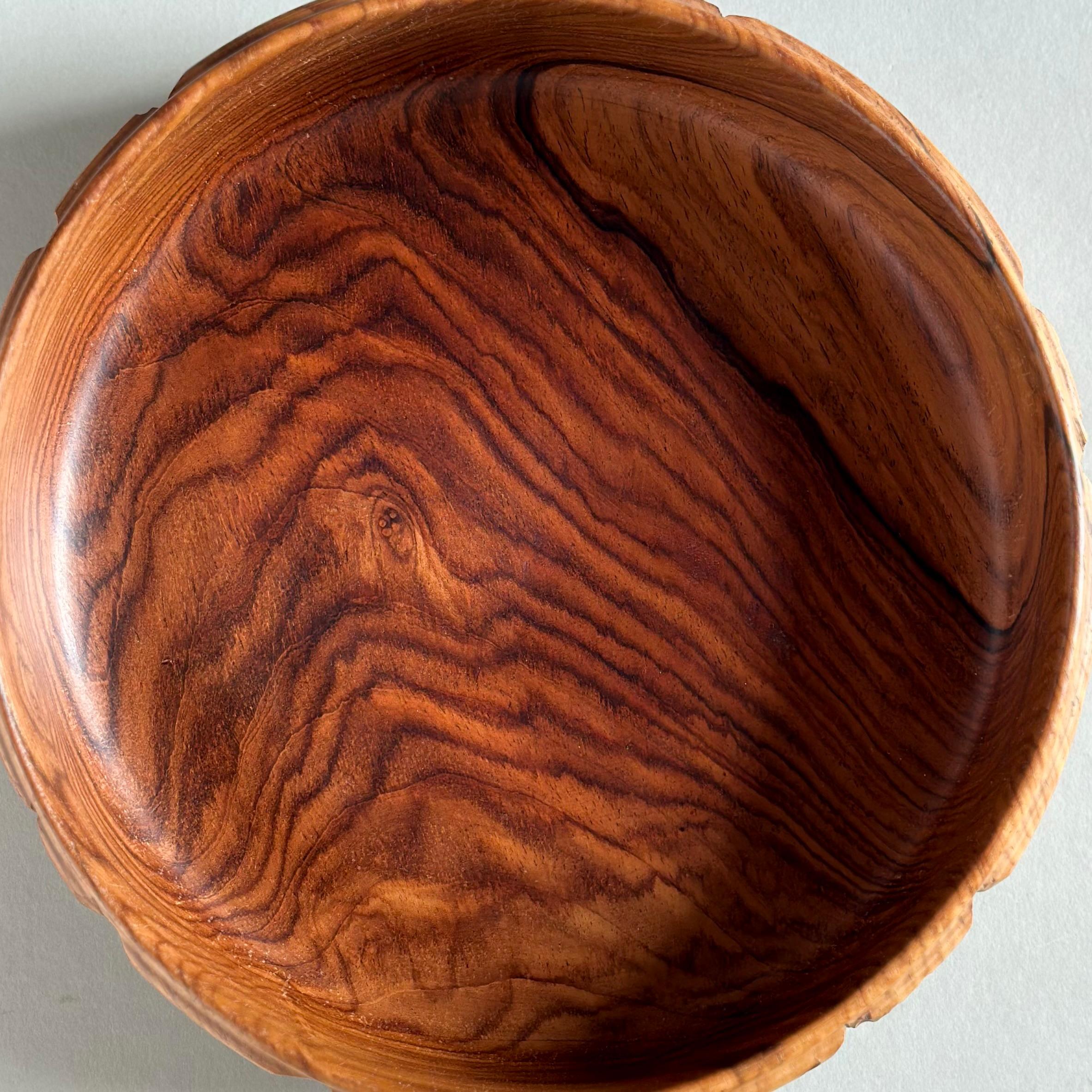 Turned and Hand Carved Exotic Wood Bowl After Leroy Setziol For Sale 2