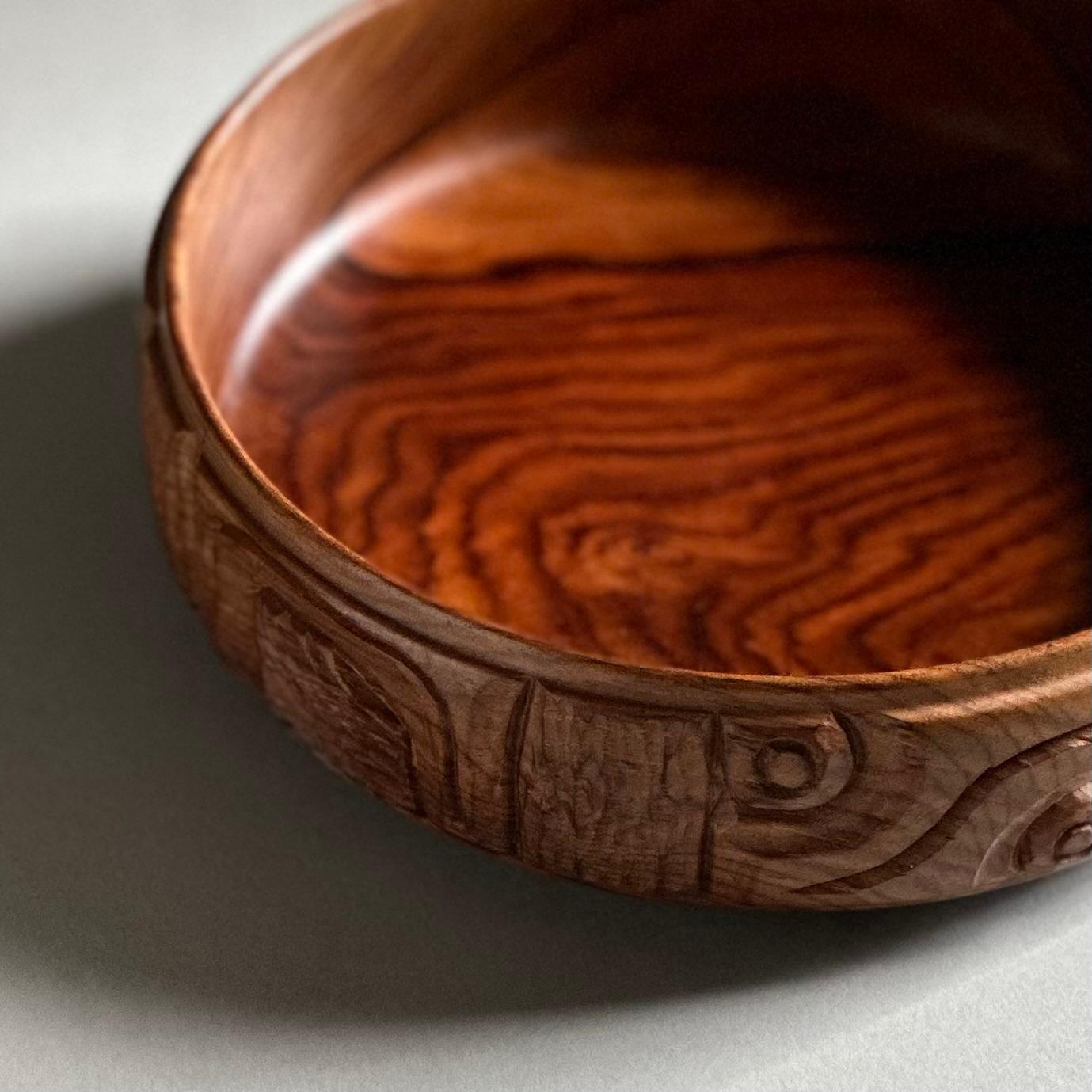 Turned and Hand Carved Exotic Wood Bowl After Leroy Setziol For Sale 3