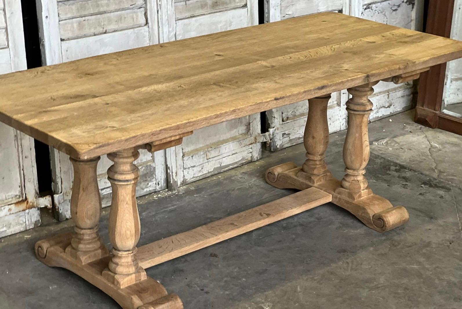 Turned Baluster Leg French Bleached Oak Farmhouse Dining Table  For Sale 6