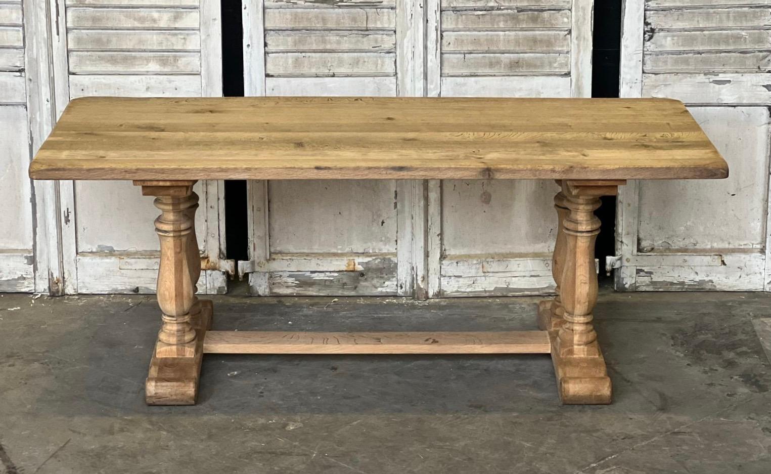 Turned Baluster Leg French Bleached Oak Farmhouse Dining Table  For Sale 8