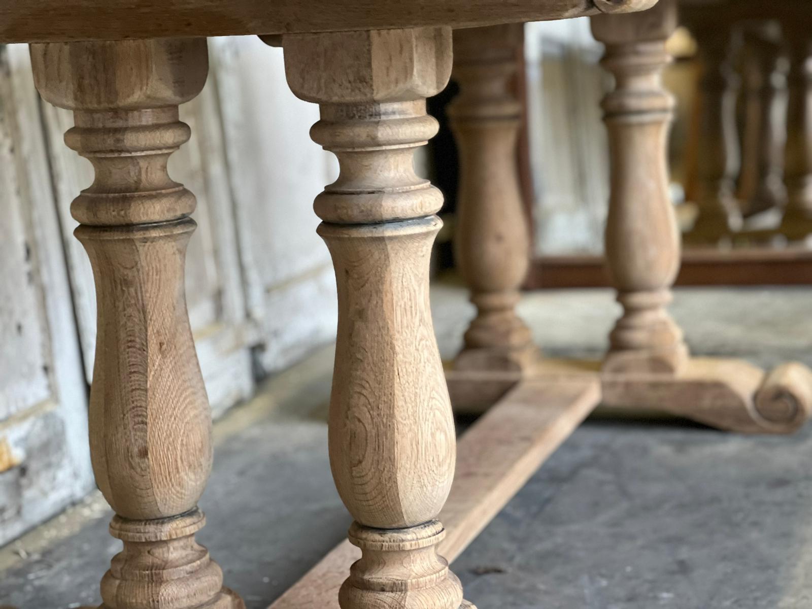 Turned Baluster Leg French Bleached Oak Farmhouse Dining Table  9