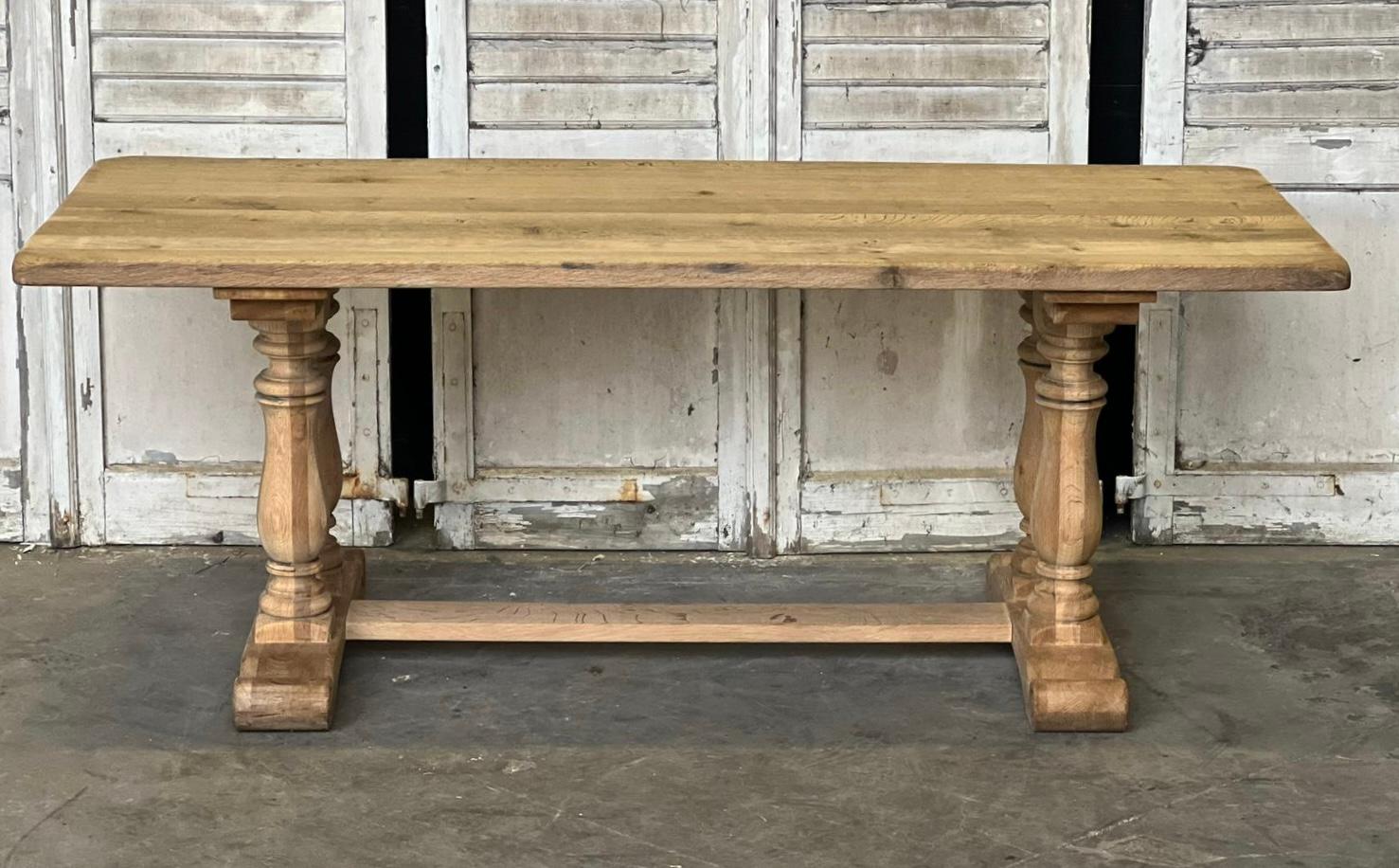 Turned Baluster Leg French Bleached Oak Farmhouse Dining Table  11