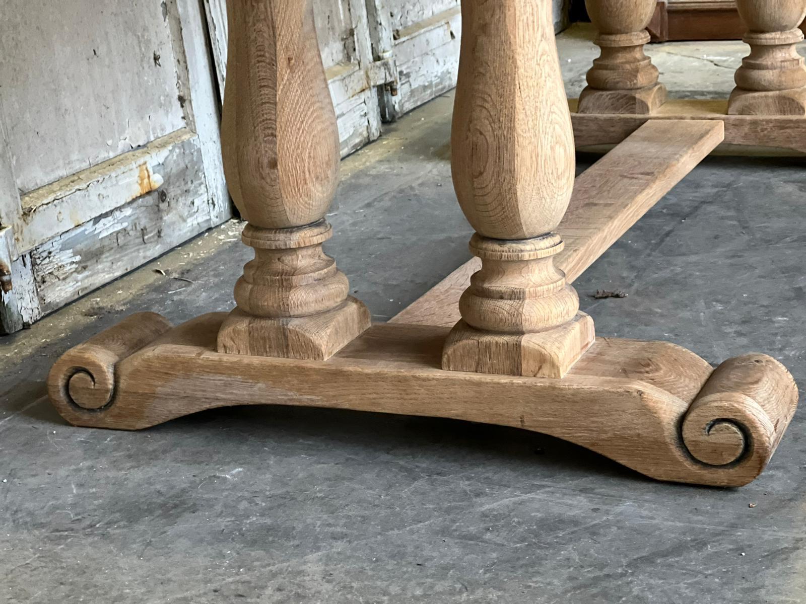 Turned Baluster Leg French Bleached Oak Farmhouse Dining Table  For Sale 1
