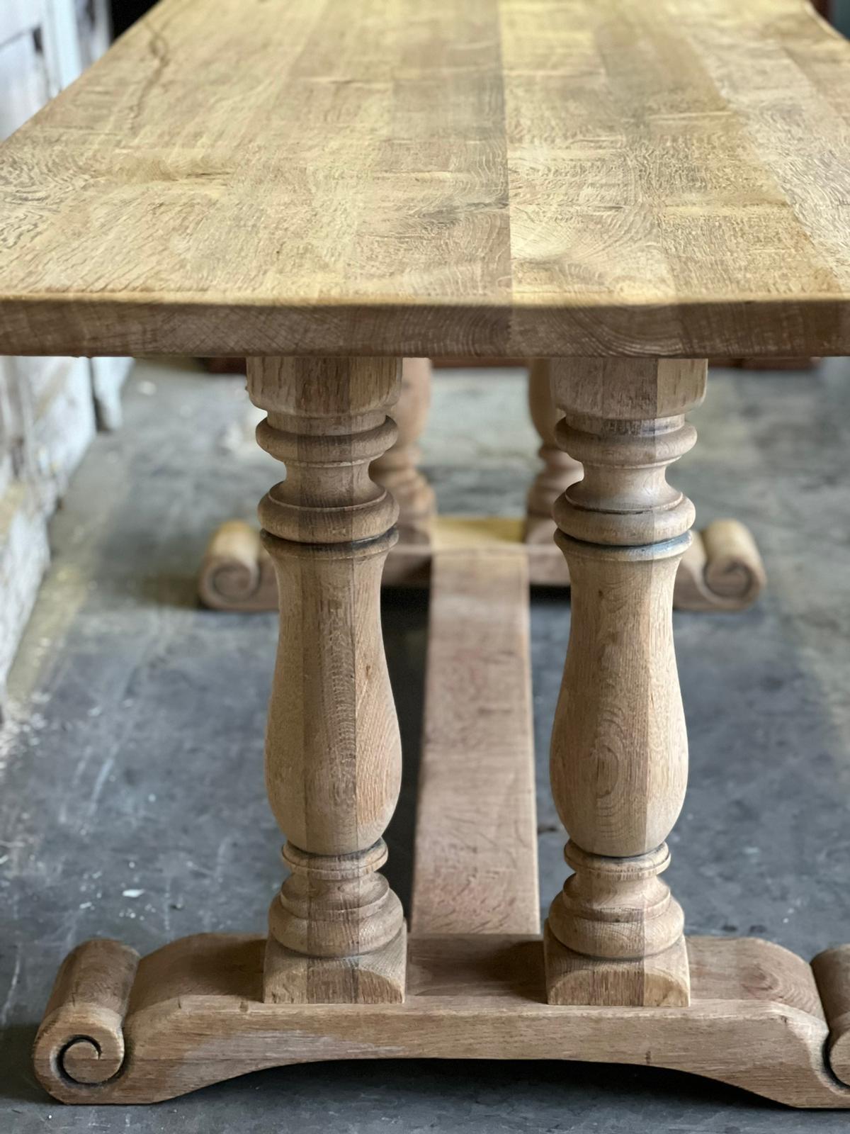 Turned Baluster Leg French Bleached Oak Farmhouse Dining Table  For Sale 2