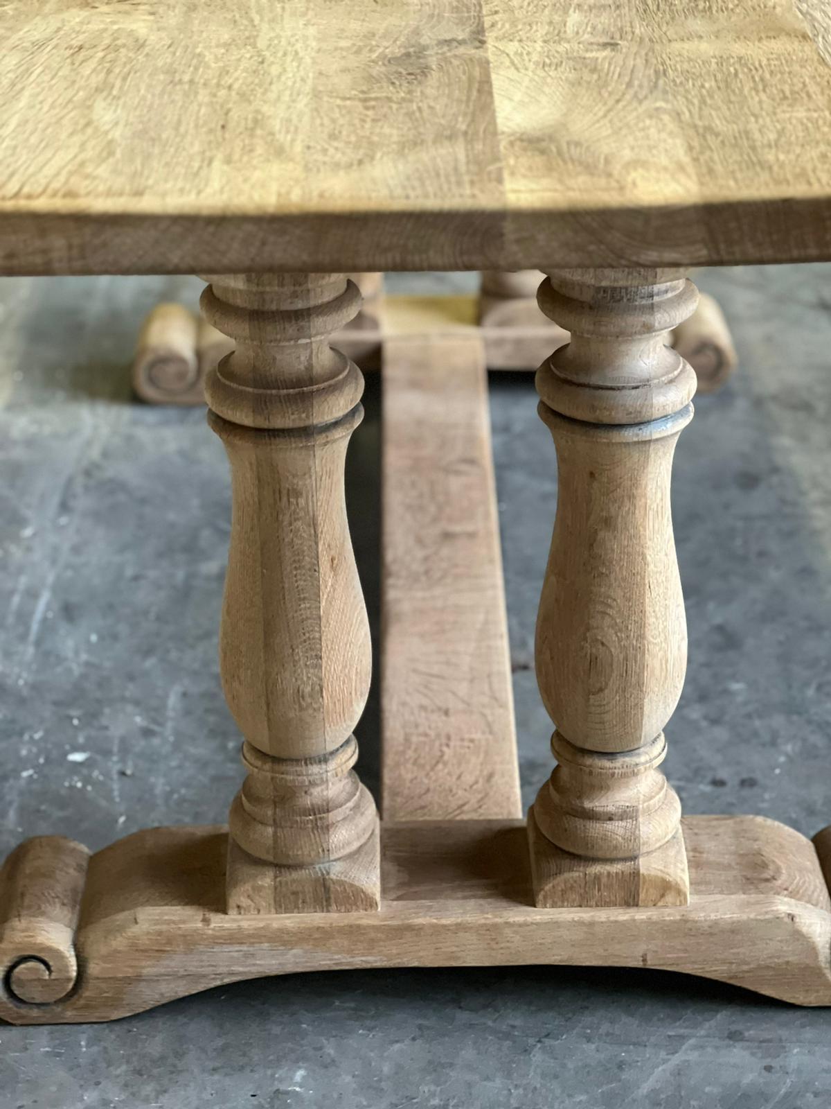 Turned Baluster Leg French Bleached Oak Farmhouse Dining Table  5