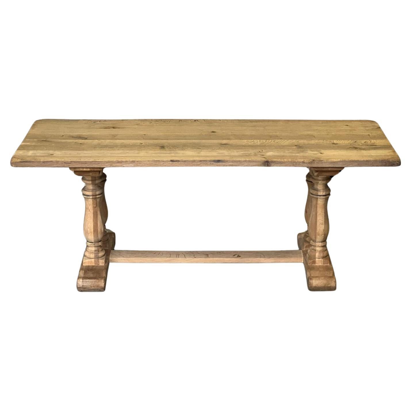 Turned Baluster Leg French Bleached Oak Farmhouse Dining Table 