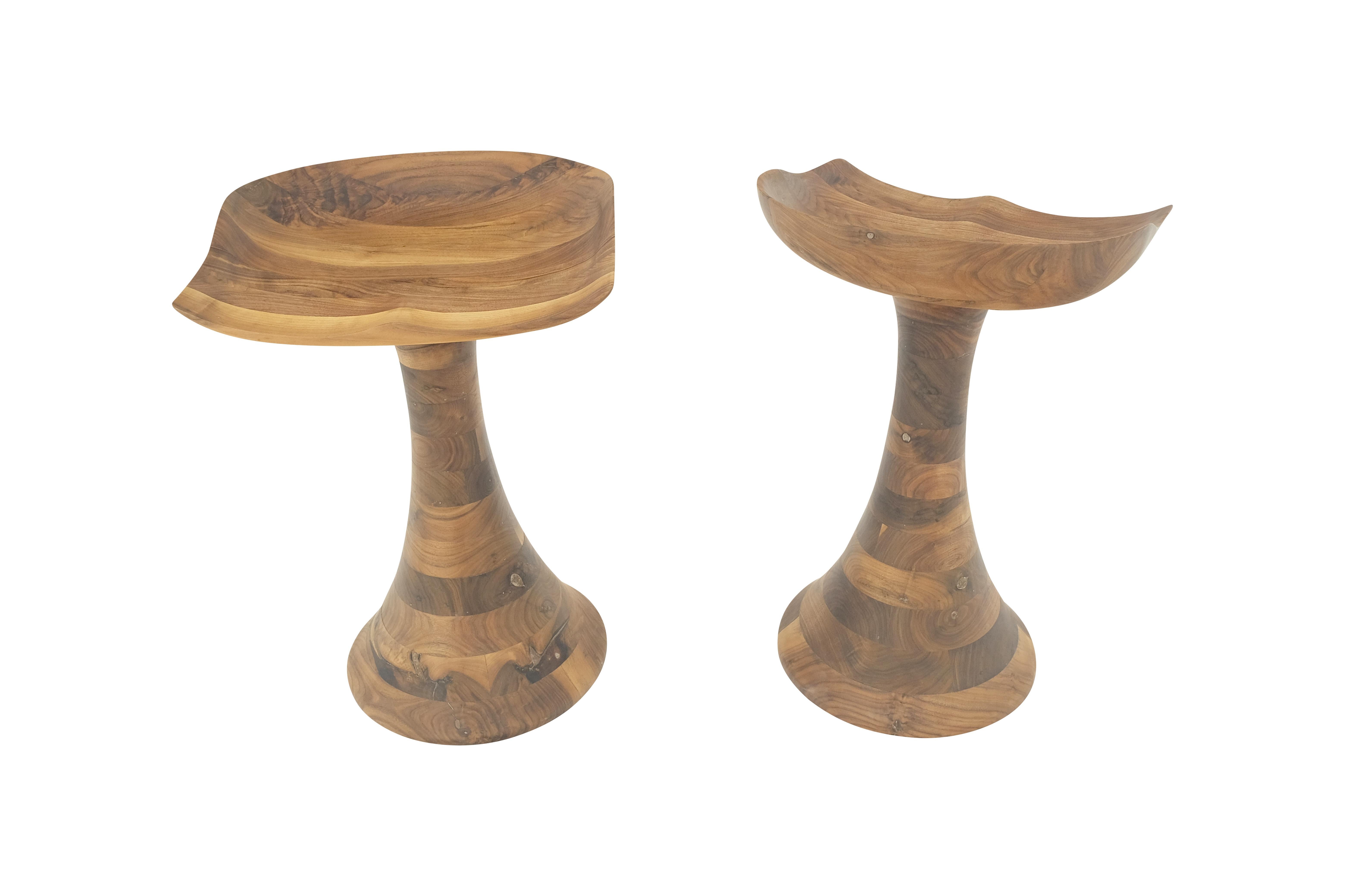 Turned Bases Carved Seat Solid Oiled Walnut Bar Stools  MINT! 7