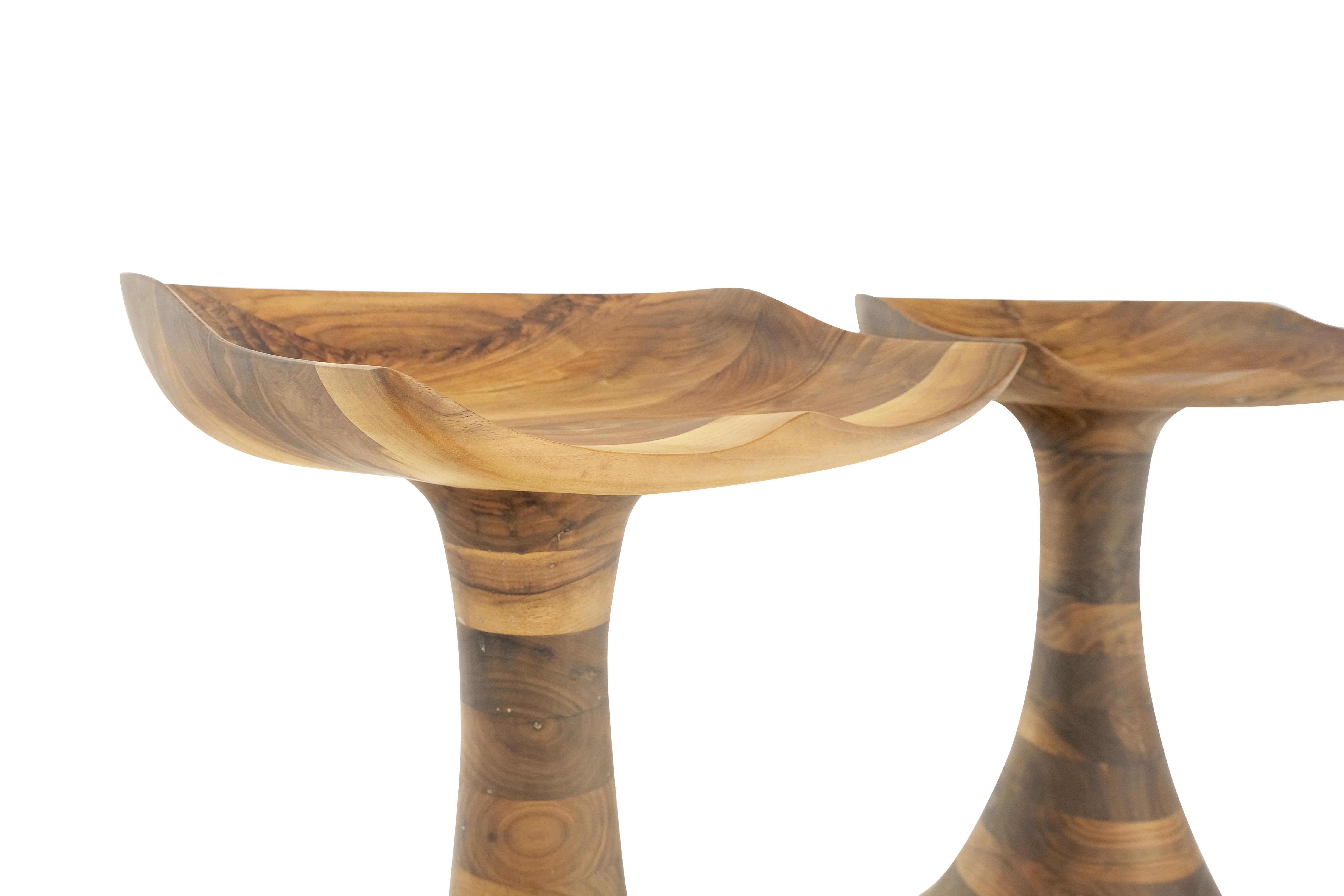 Turned Bases Carved Seat Solid Oiled Walnut Bar Stools MINT!
