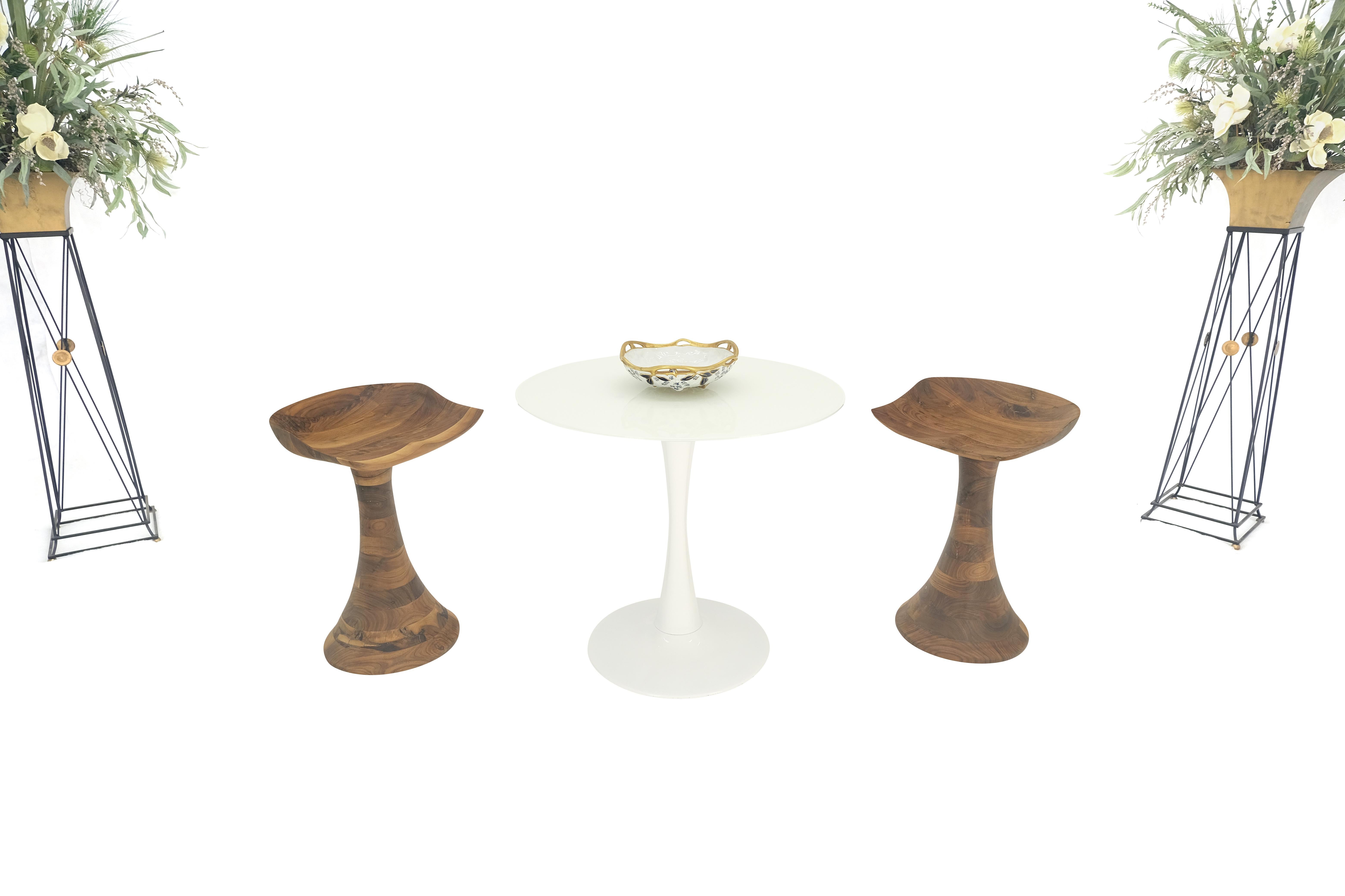 Mid-Century Modern Turned Bases Carved Seat Solid Oiled Walnut Bar Stools  MINT!