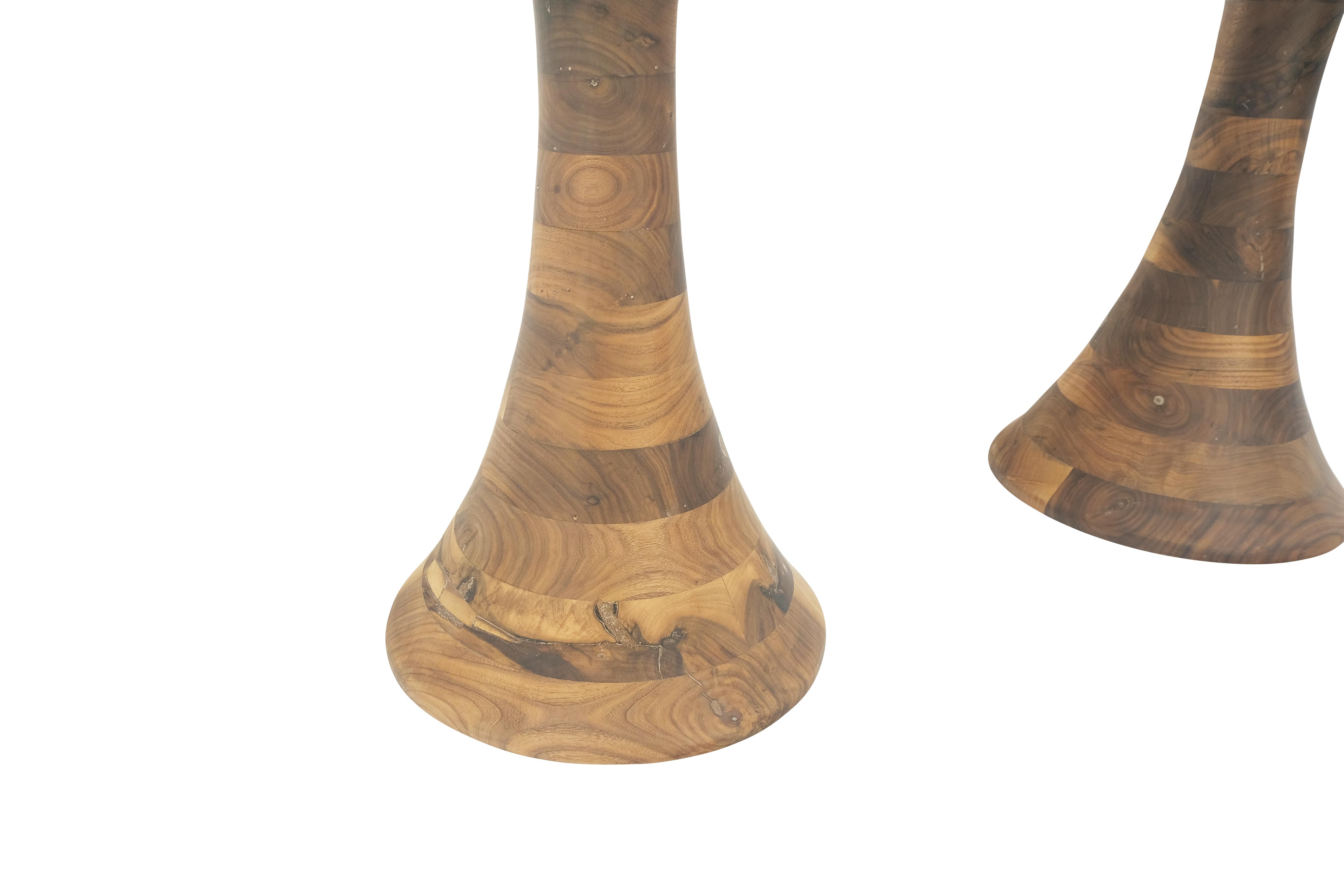 Unknown Turned Bases Carved Seat Solid Oiled Walnut Bar Stools  MINT!