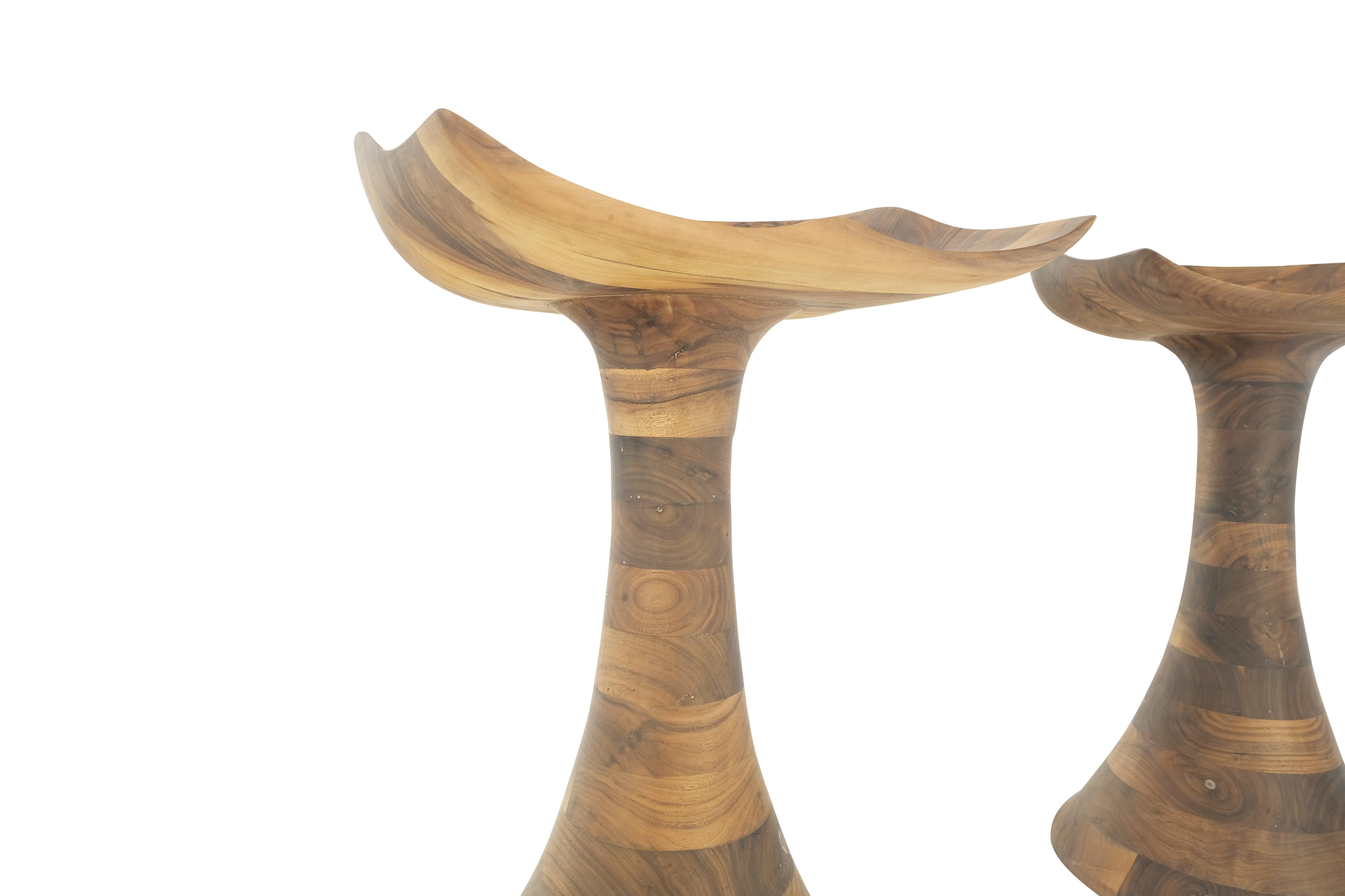 20th Century Turned Bases Carved Seat Solid Oiled Walnut Bar Stools  MINT!