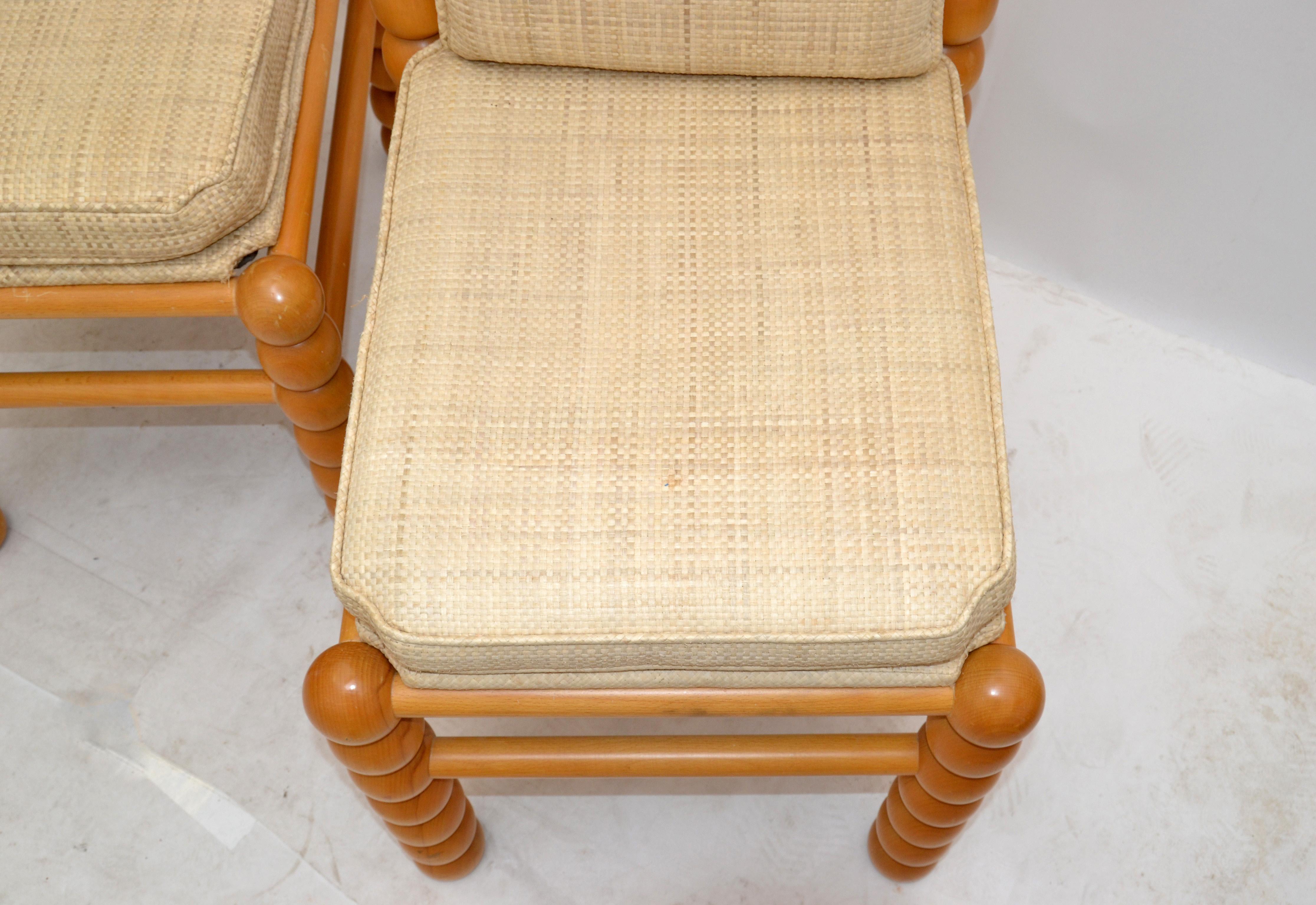 Turned Birch Wood & Fabric Upholstery Dining Chair Mid-Century Modern, Set of 3 For Sale 4