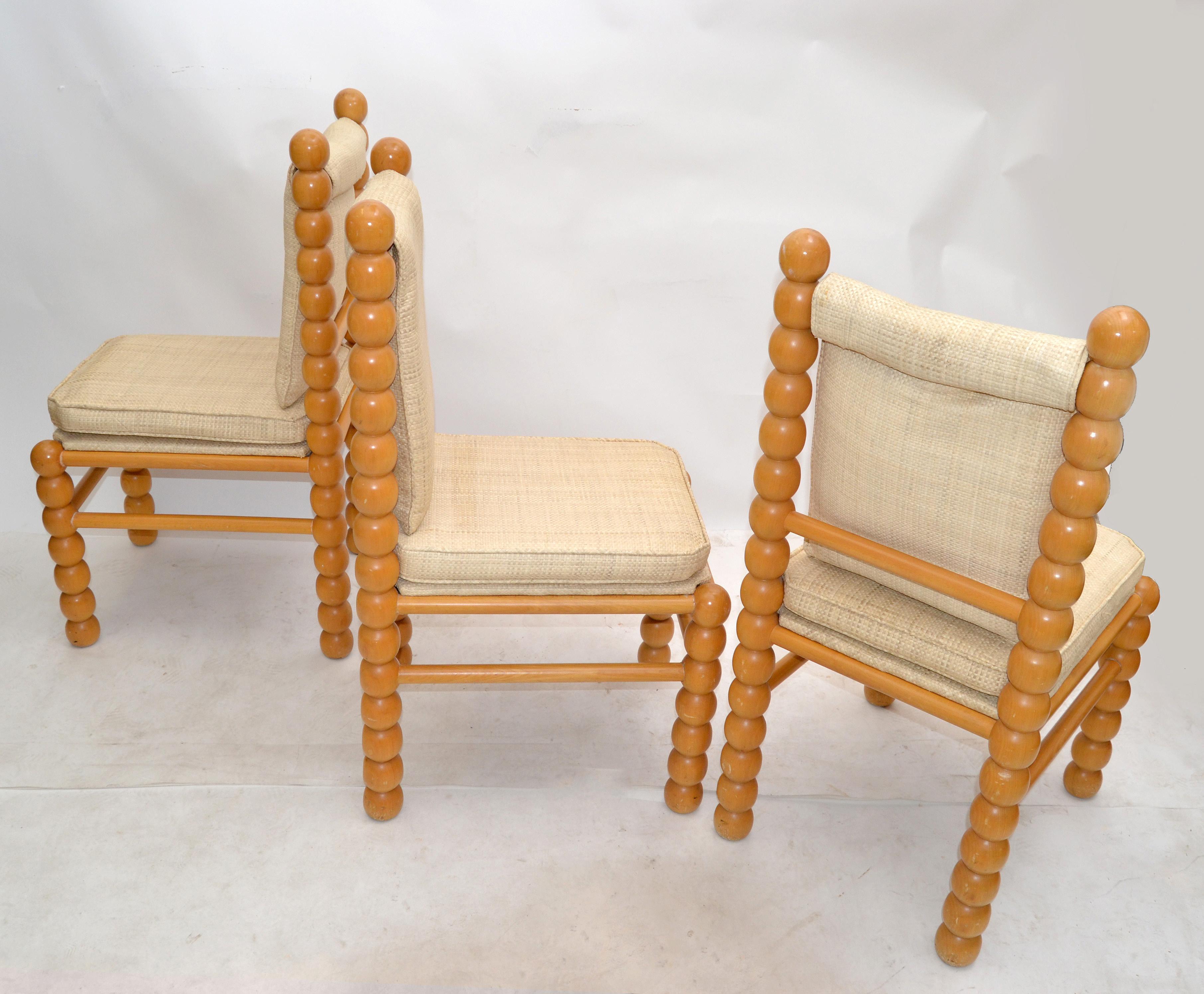 Esszimmerstuhl aus gedrechseltem Birkenholz und Stoff mit Polsterung, Mid-Century Modern, 3er-Set (amerikanisch) im Angebot