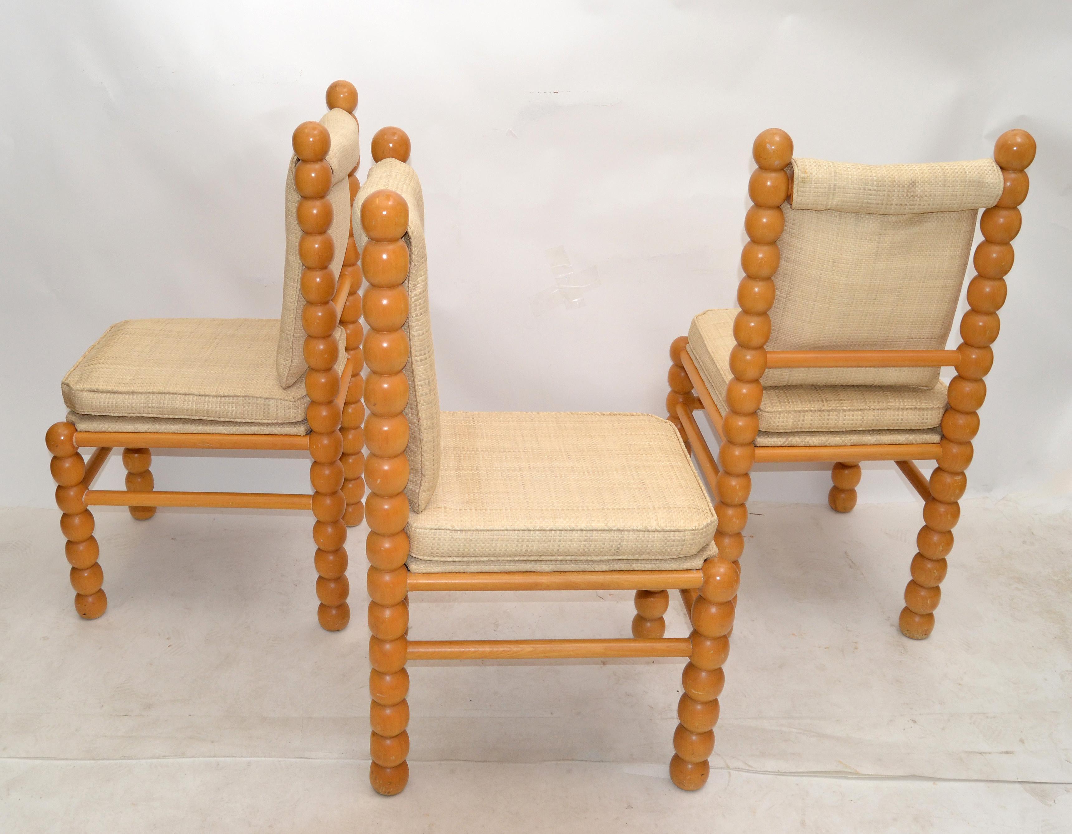 Foam Turned Birch Wood & Fabric Upholstery Dining Chair Mid-Century Modern, Set of 3 For Sale