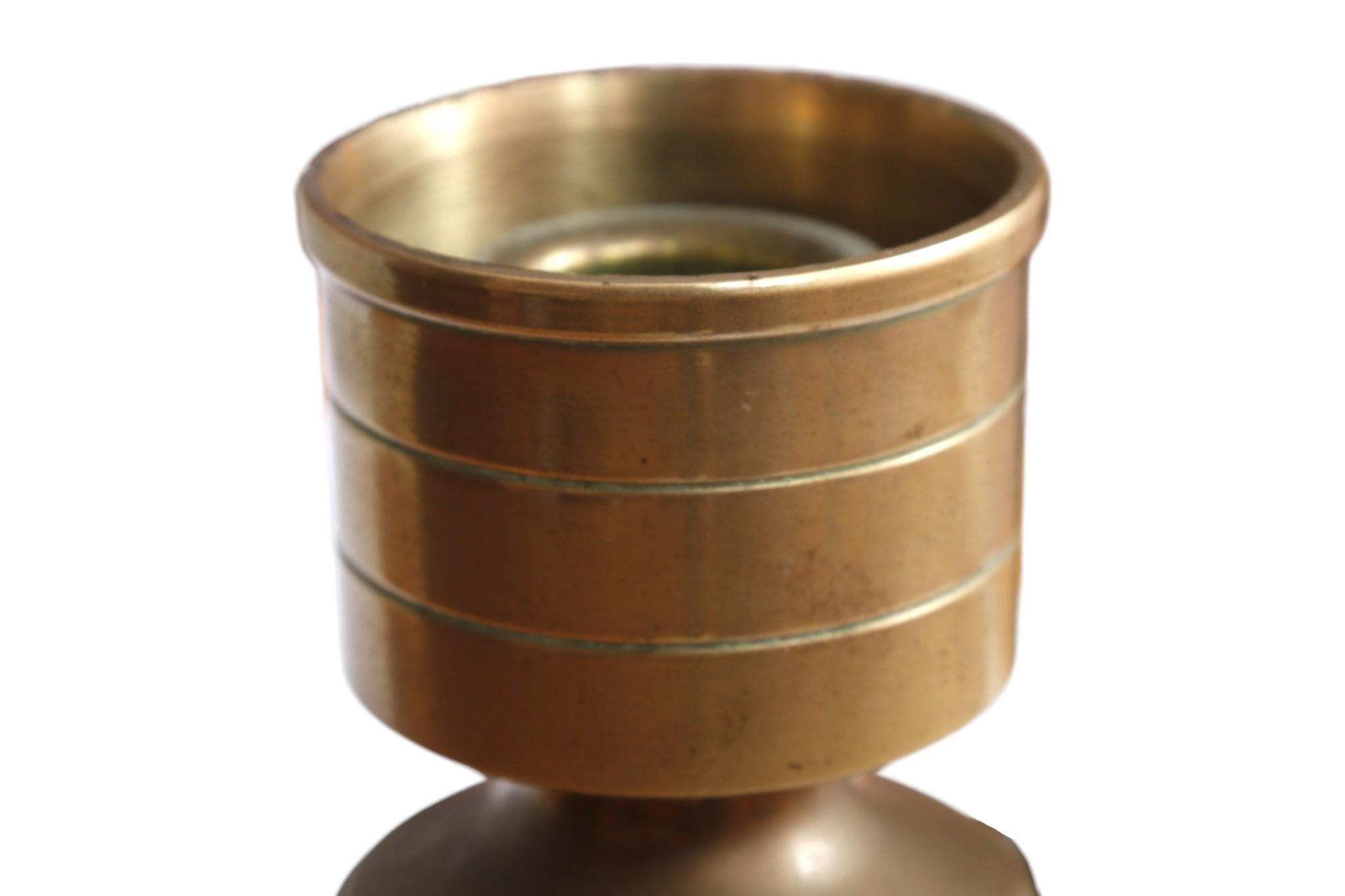 Turned Brass Chamber Stick Candle Holders, a Pair In Good Condition For Sale In Bradenton, FL
