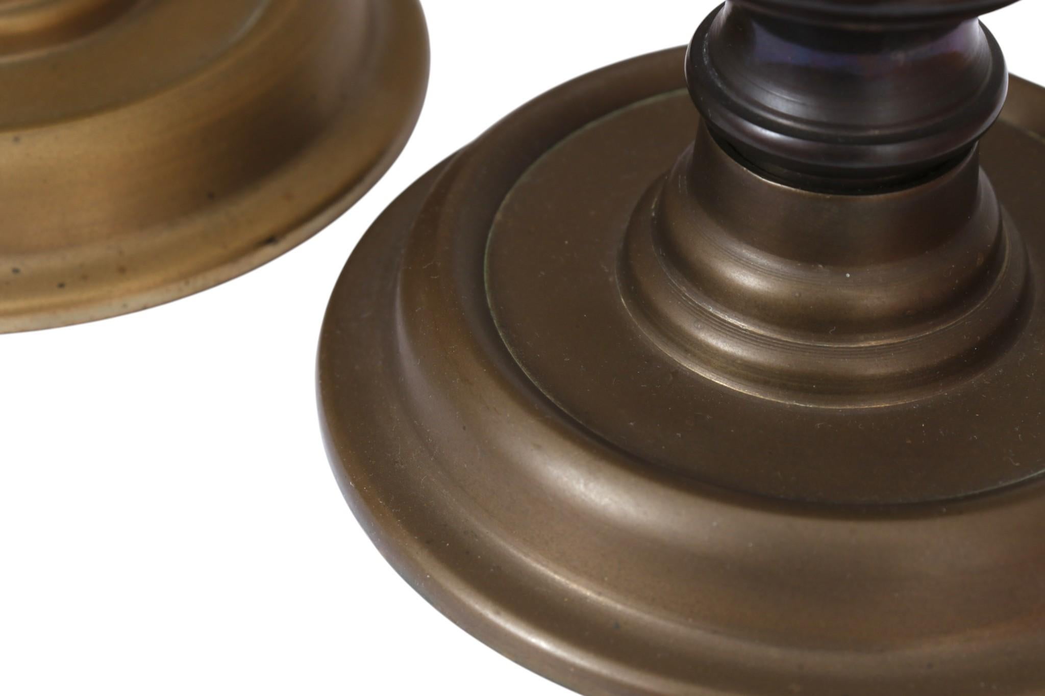 20th Century Turned Brass Chamber Stick Candle Holders, a Pair For Sale