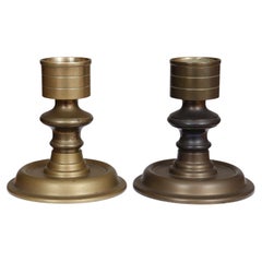 Turned Brass Chamber Stick Candle Holders, a Pair
