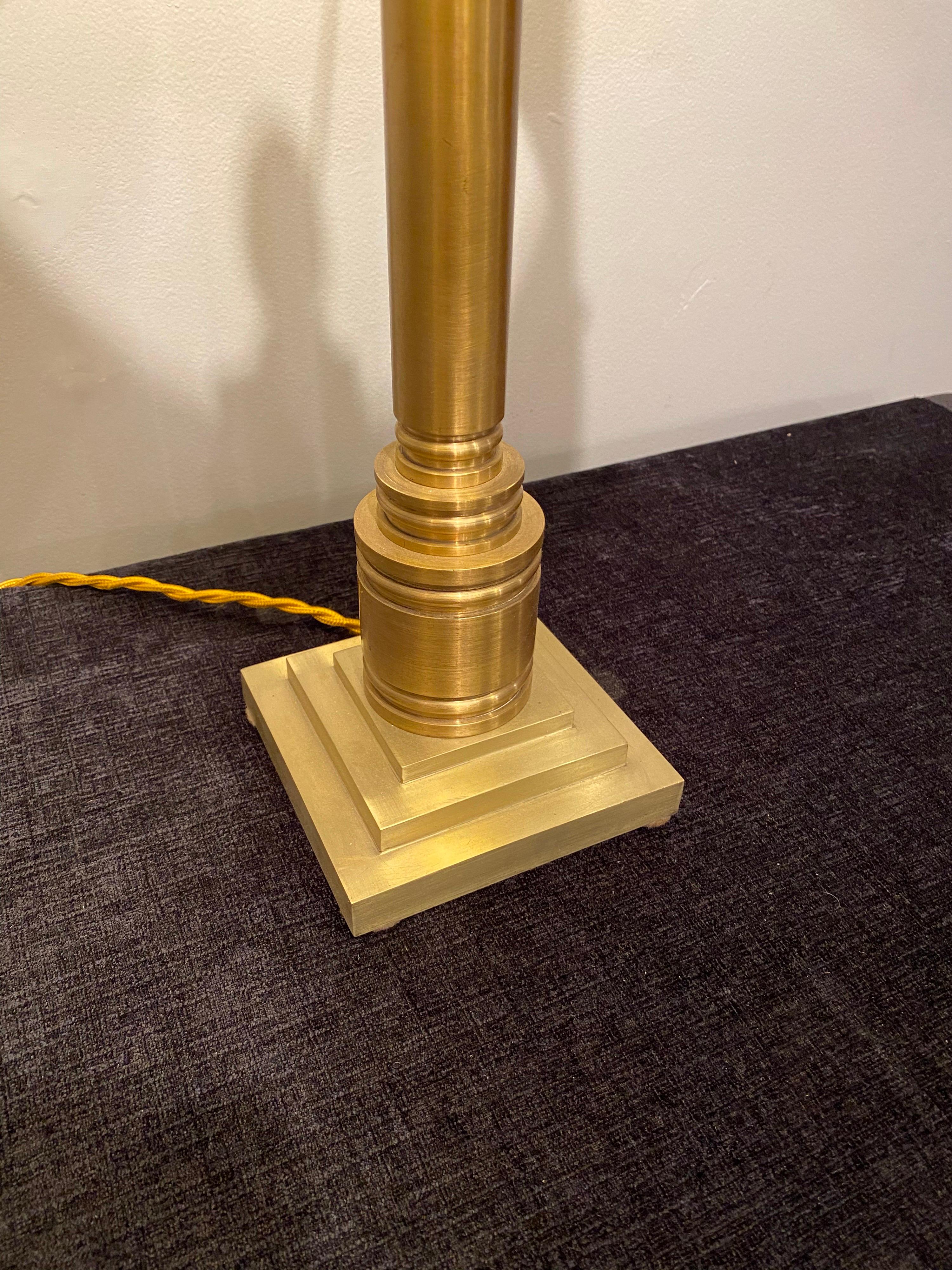 Industrial Turned Brass Table Lamp with Brass Shade