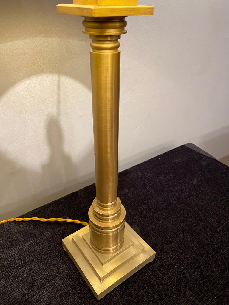 Turned Brass Table Lamp with Brass Shade For Sale at 1stDibs