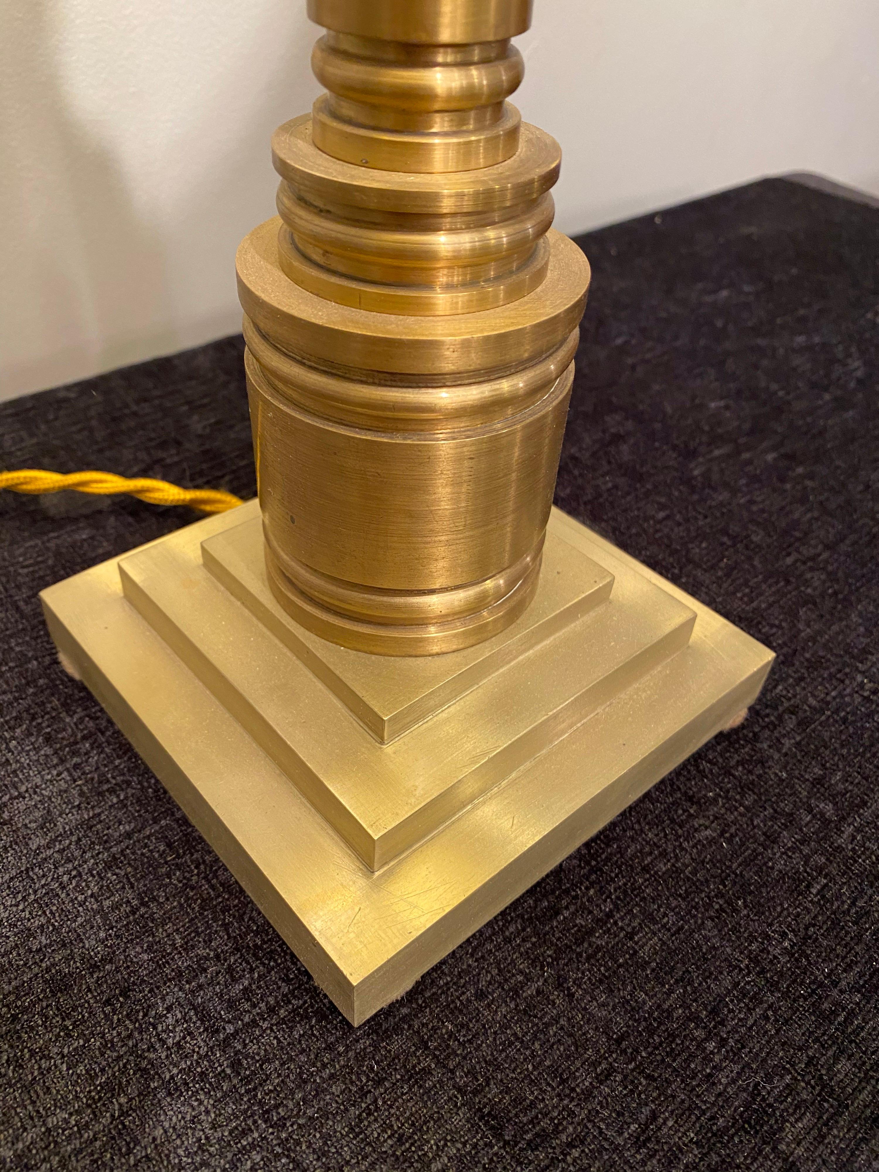 Turned Brass Table Lamp with Brass Shade In Good Condition In New York, NY