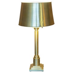 Vintage Turned Brass Table Lamp with Brass Shade