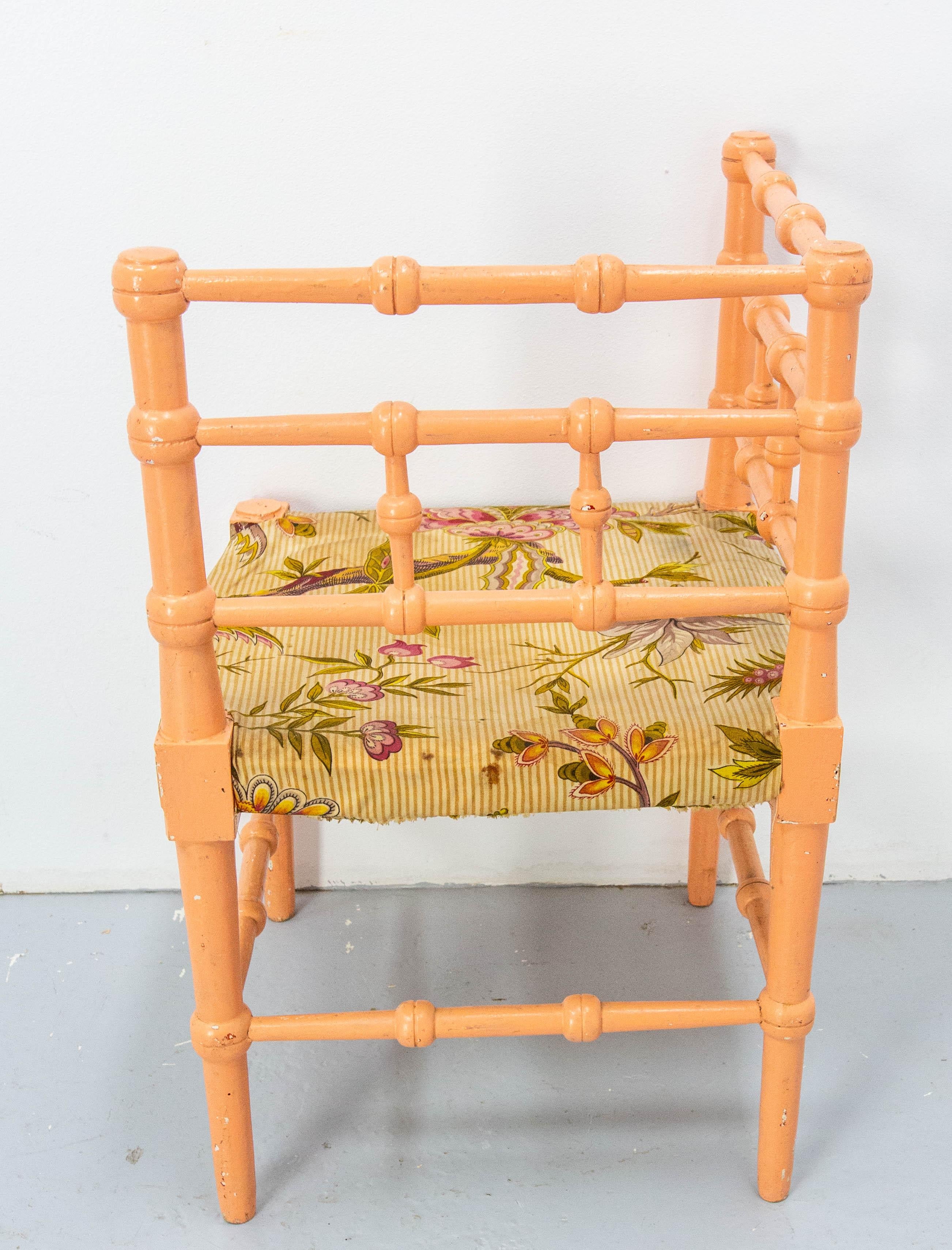 Turned Corner Chair for Child Painted Wood & Fabric French, 19th Century For Sale 1