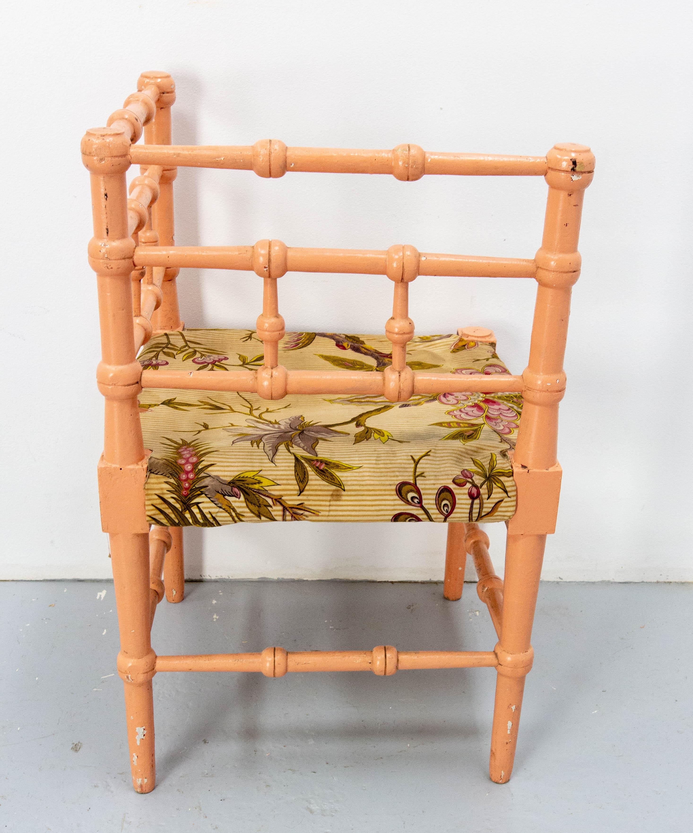 Turned Corner Chair for Child Painted Wood & Fabric French, 19th Century For Sale 2
