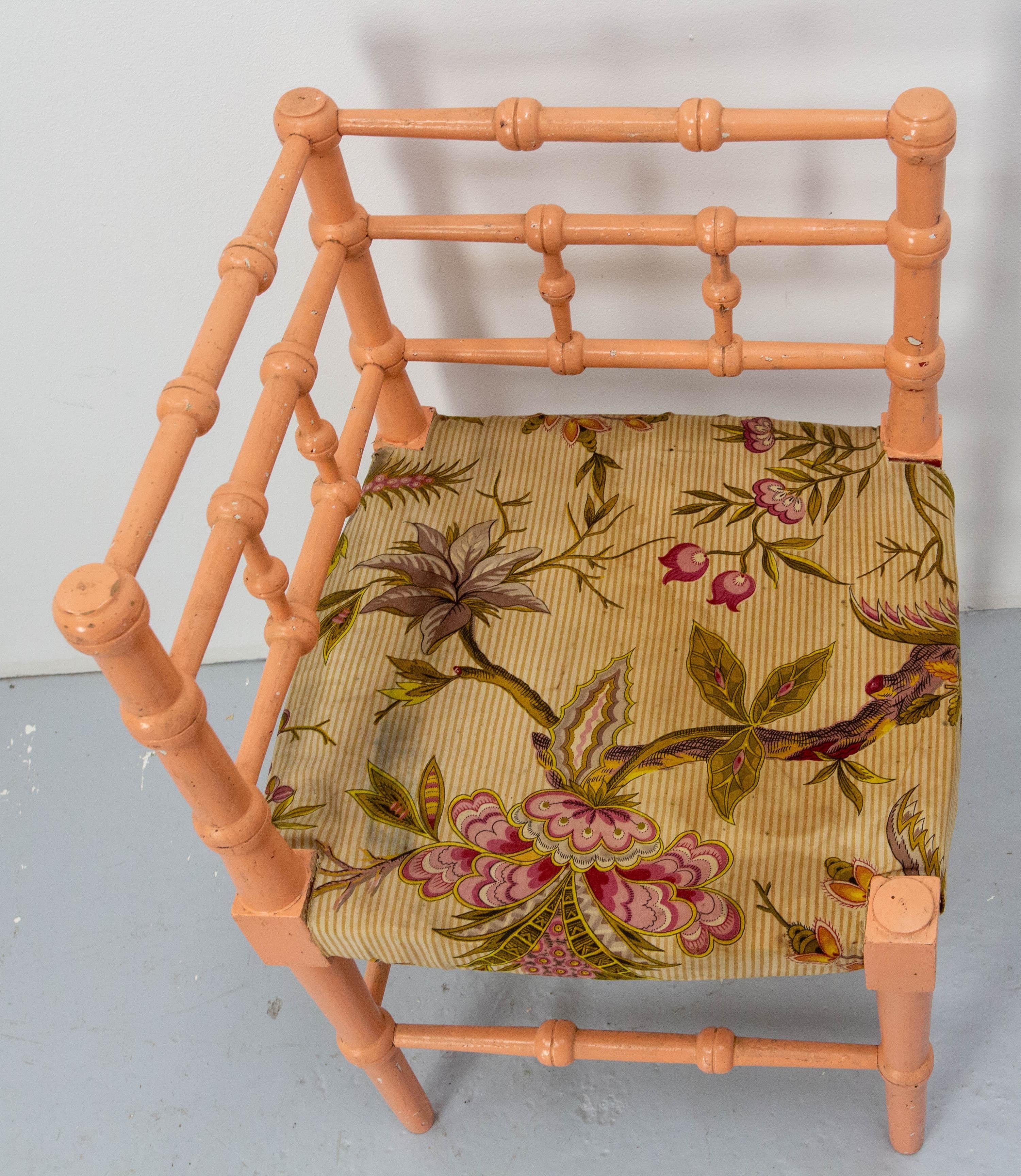 Turned Corner Chair for Child Painted Wood & Fabric French, 19th Century For Sale 3