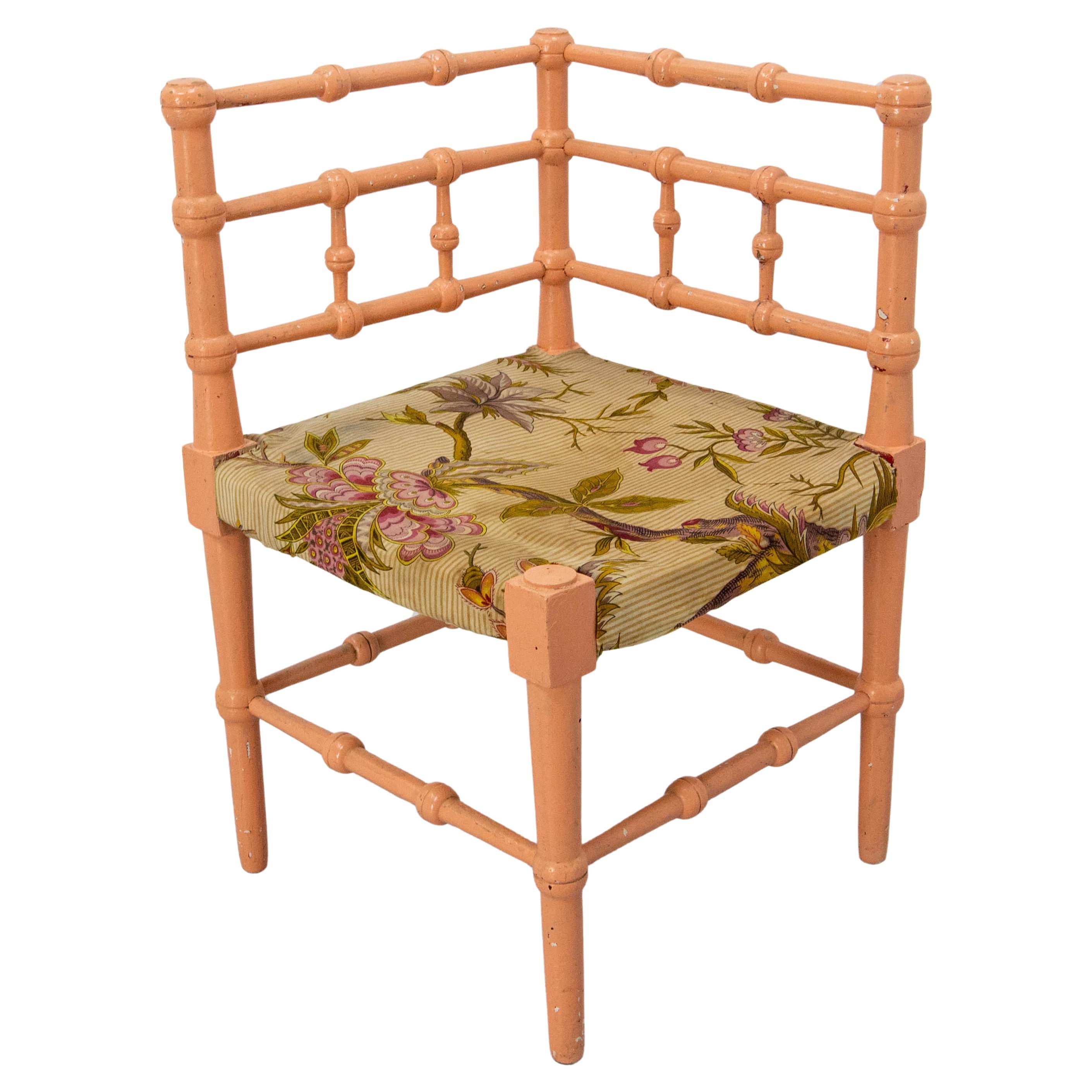 Turned Corner Chair for Child Painted Wood & Fabric French, 19th Century For Sale