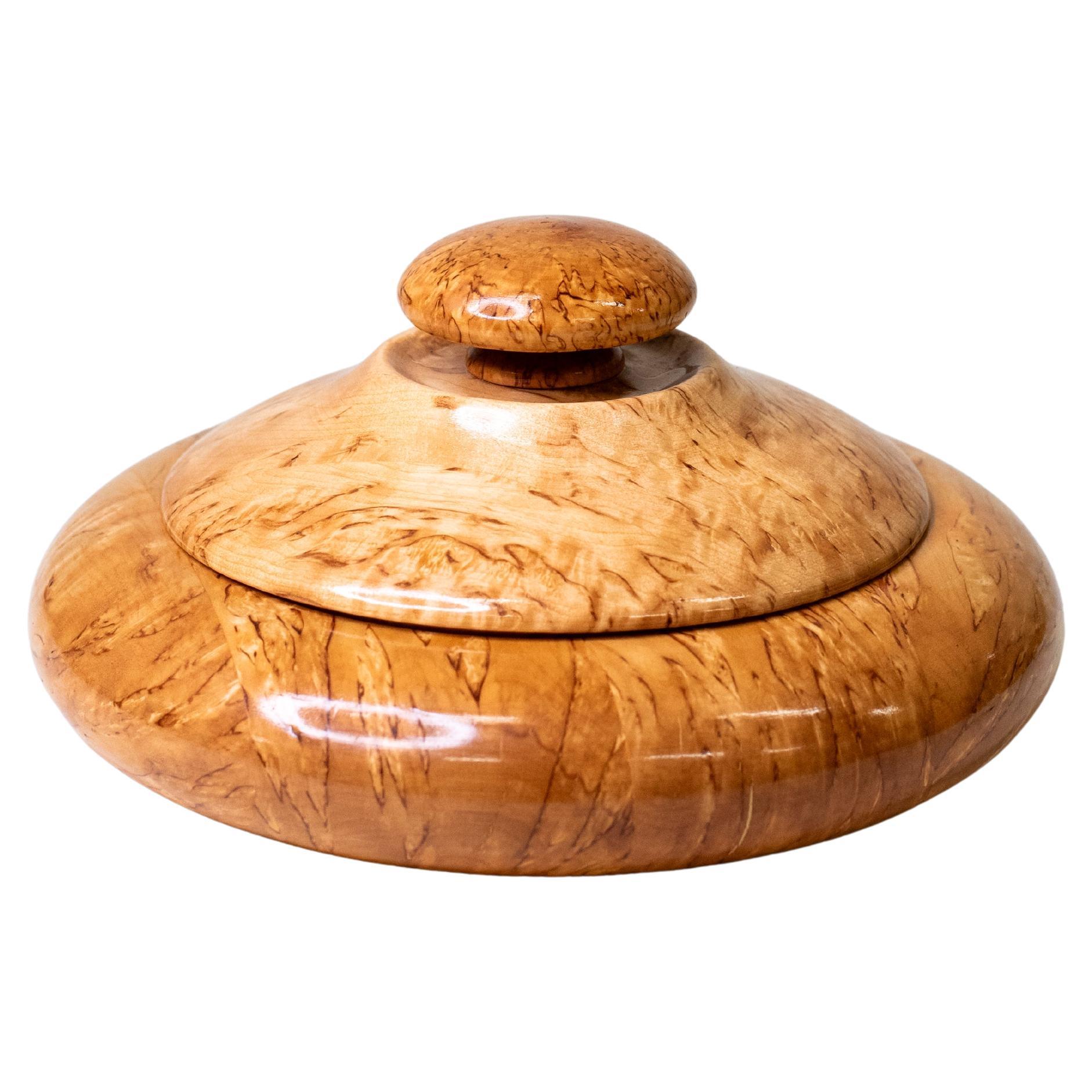 Turned Curly Birch Lidded Bowl, Finland, 1970s For Sale