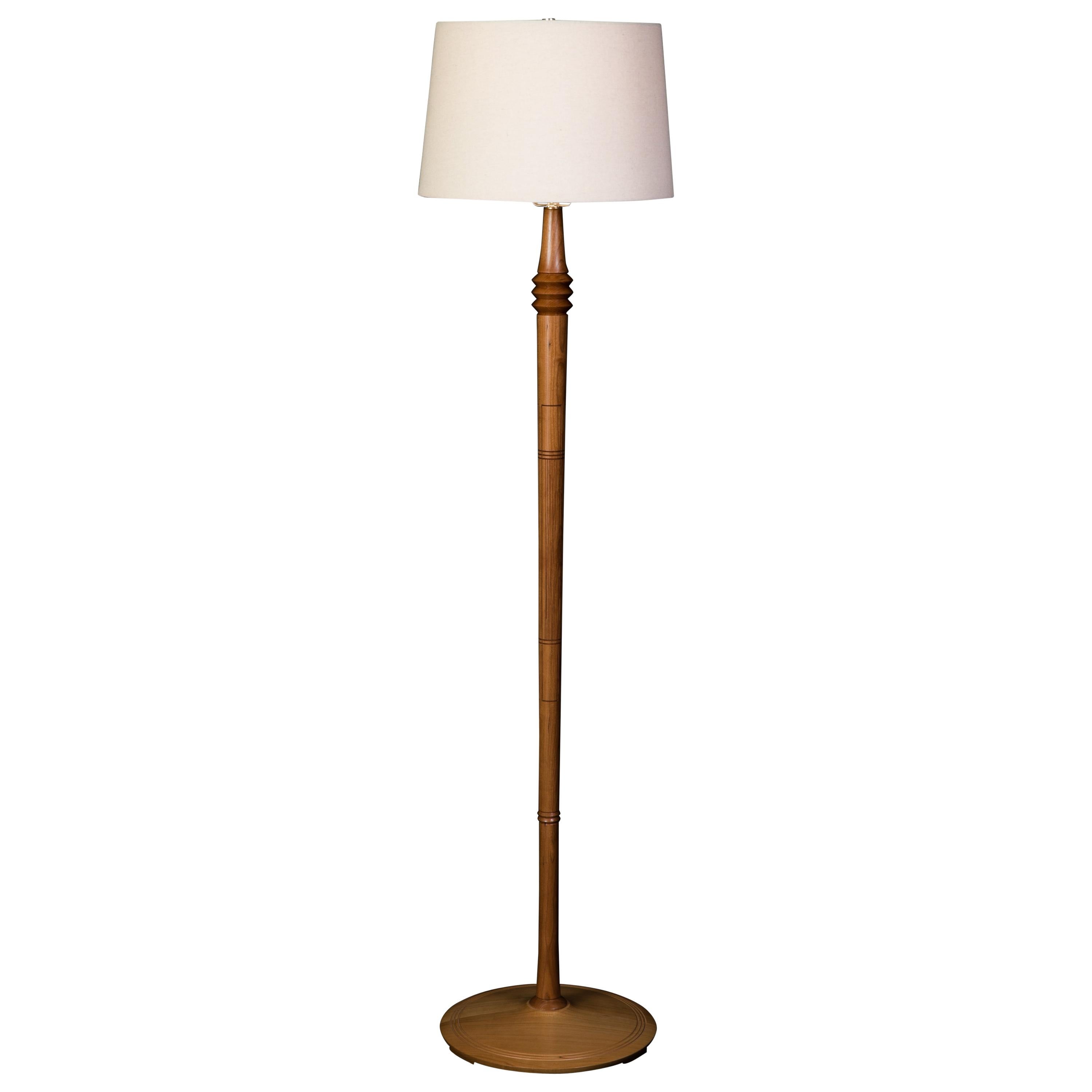 Turned Deco Cherry Markham Floor Lamp with Etched Details For Sale