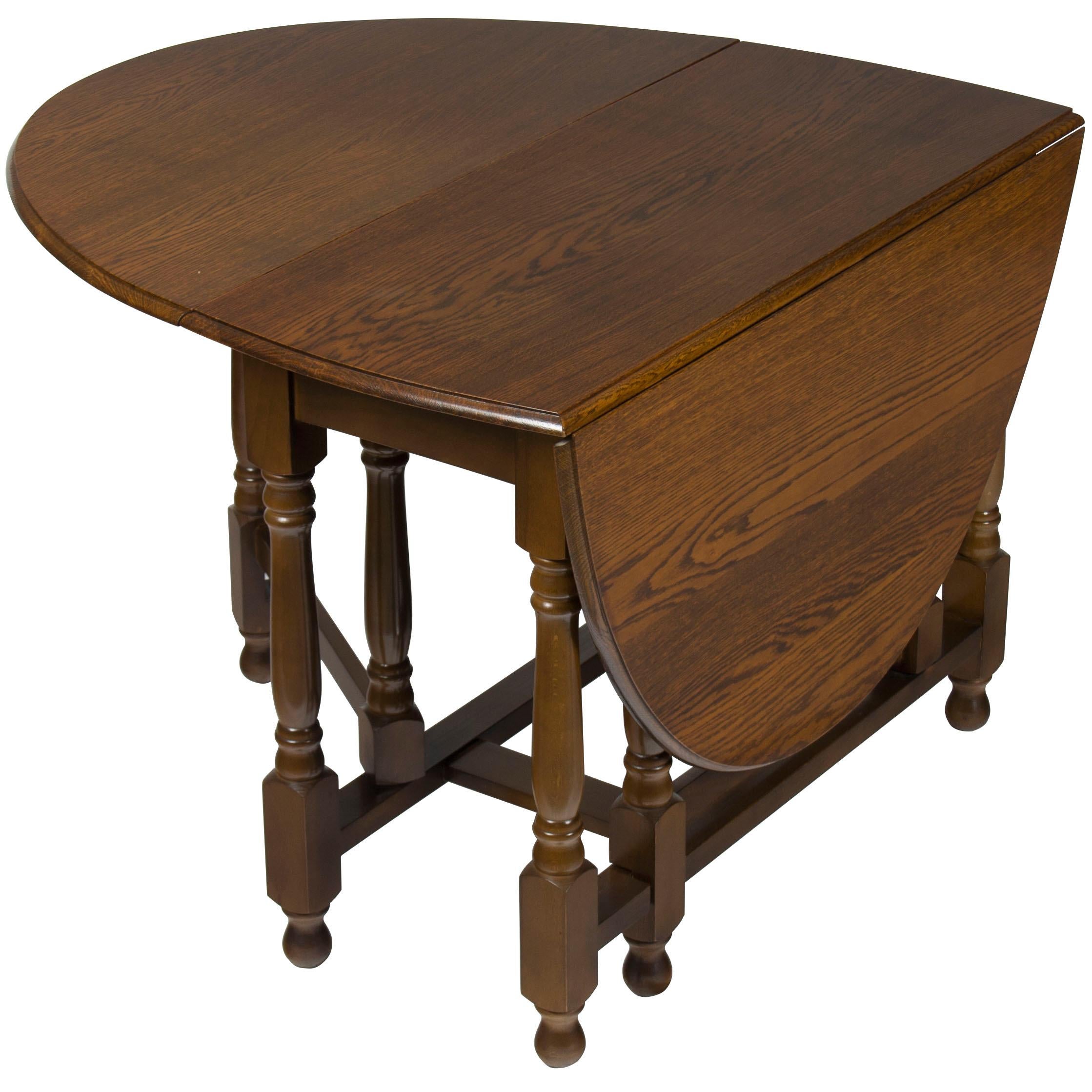 Turned Leg English Oak Gate Leg Drop-Leaf Side Table For Sale