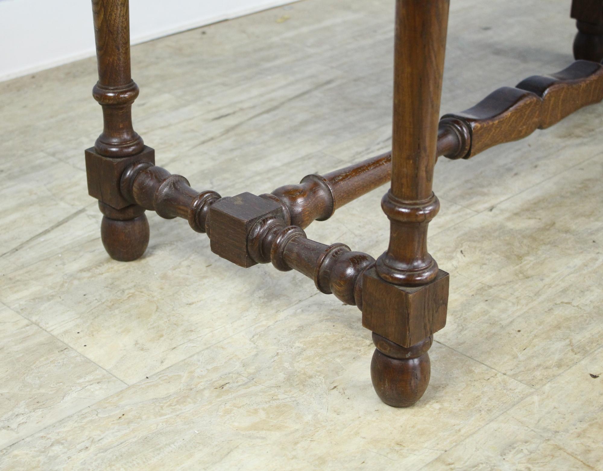 19th Century Turned Leg Oak Bench with Stretcher Base