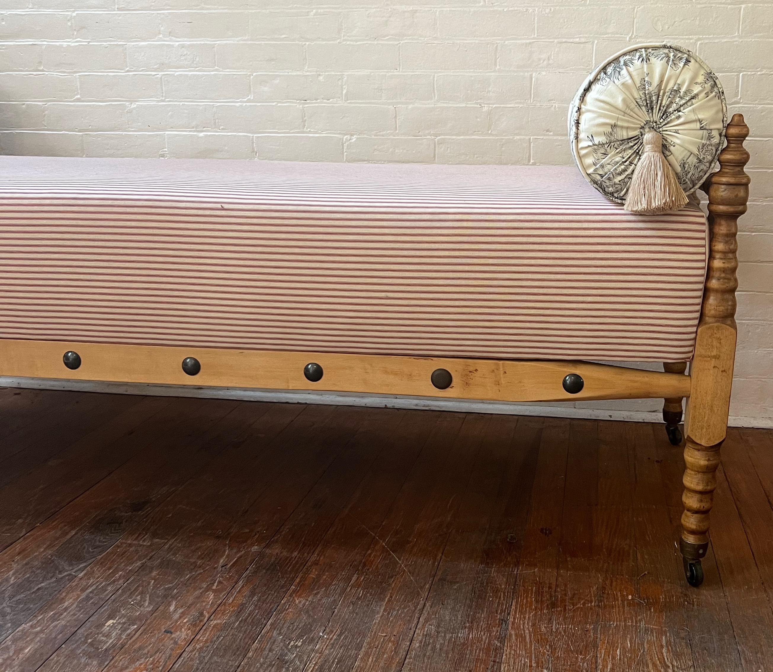 Arts and Crafts Turned Leg Wood Frame Daybed on Casters For Sale