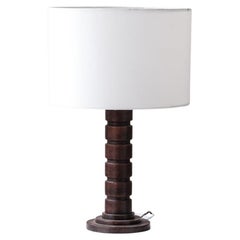 Lampe de table Art Déco française en chêne tourné de style Dudouyt