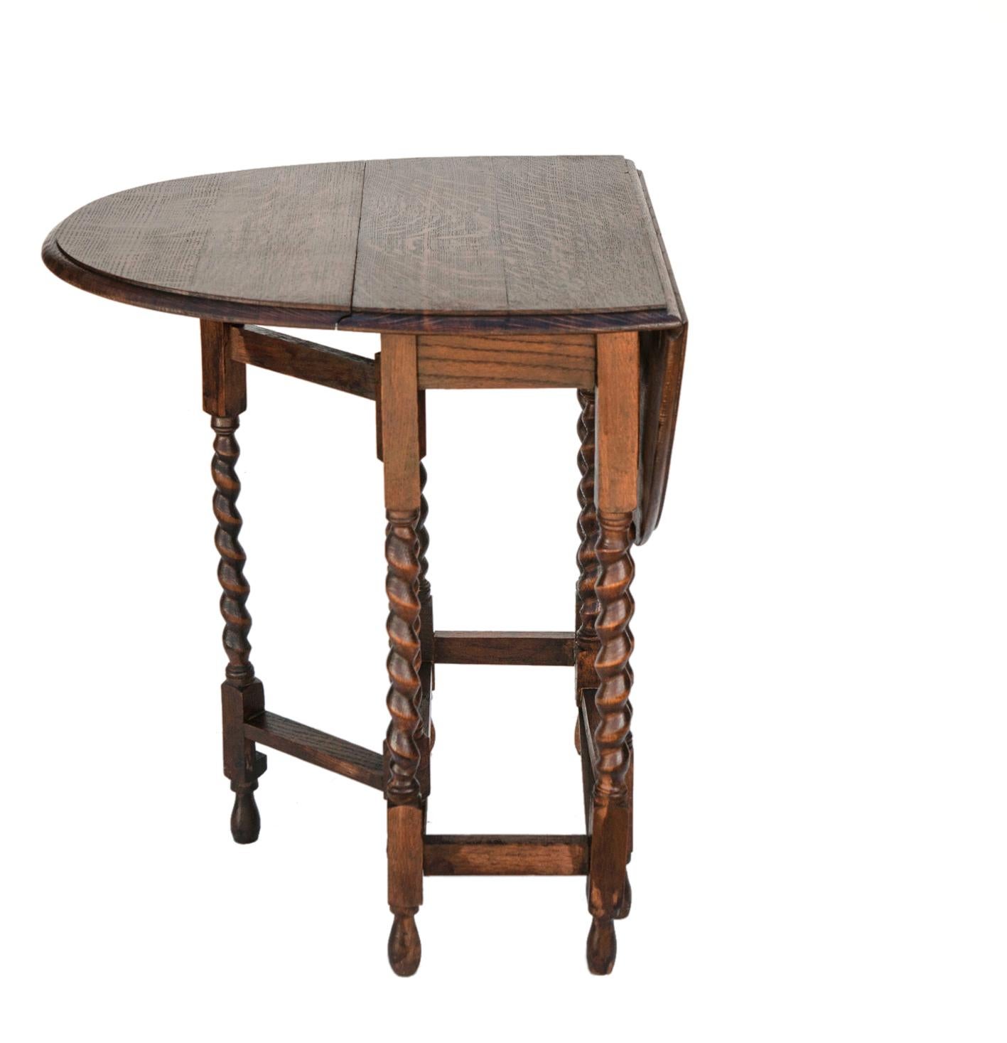 Turned Oak Barleycorn Drop Leaf Table 4