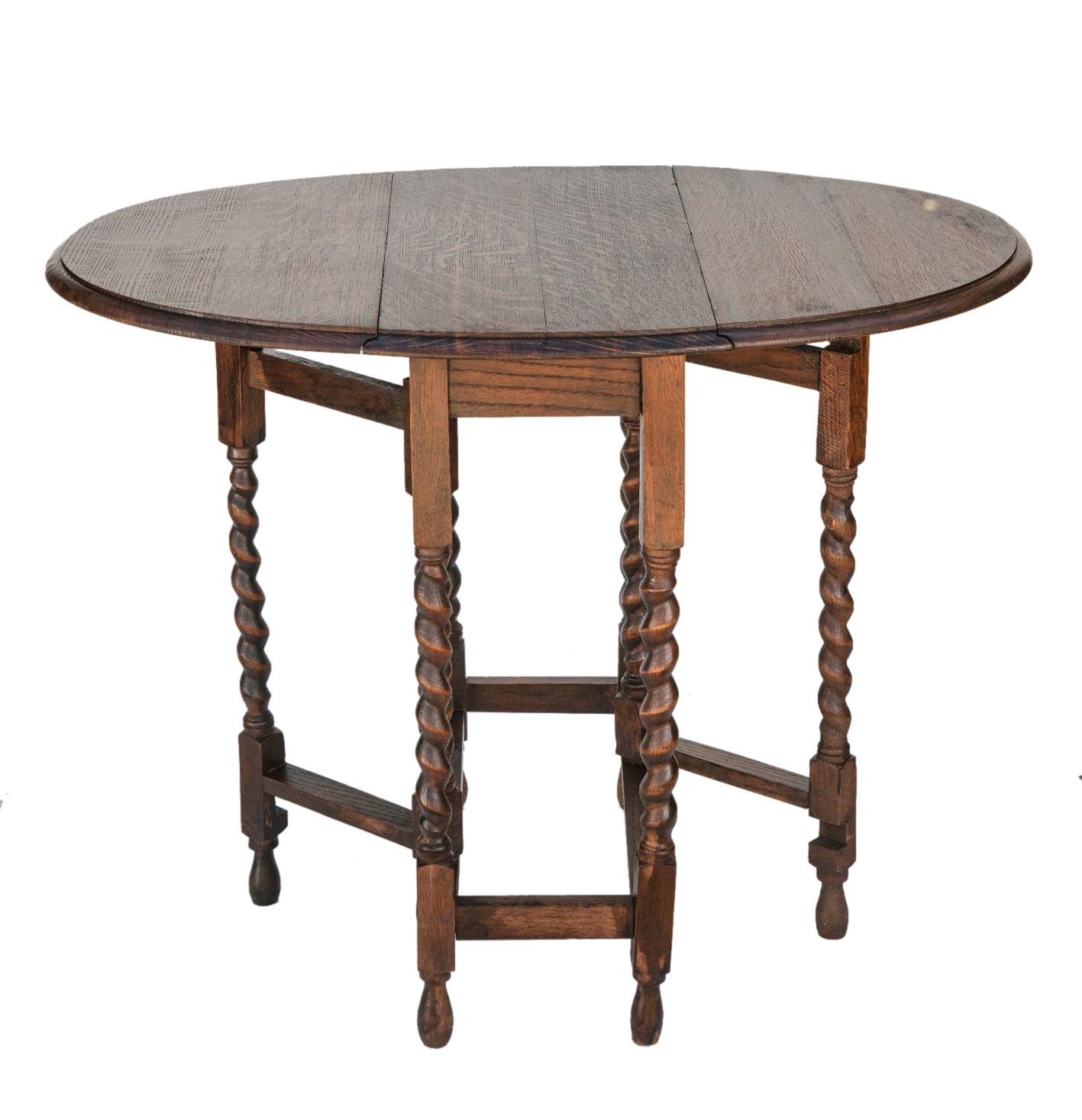 Turned Oak Barleycorn Drop Leaf Table 5