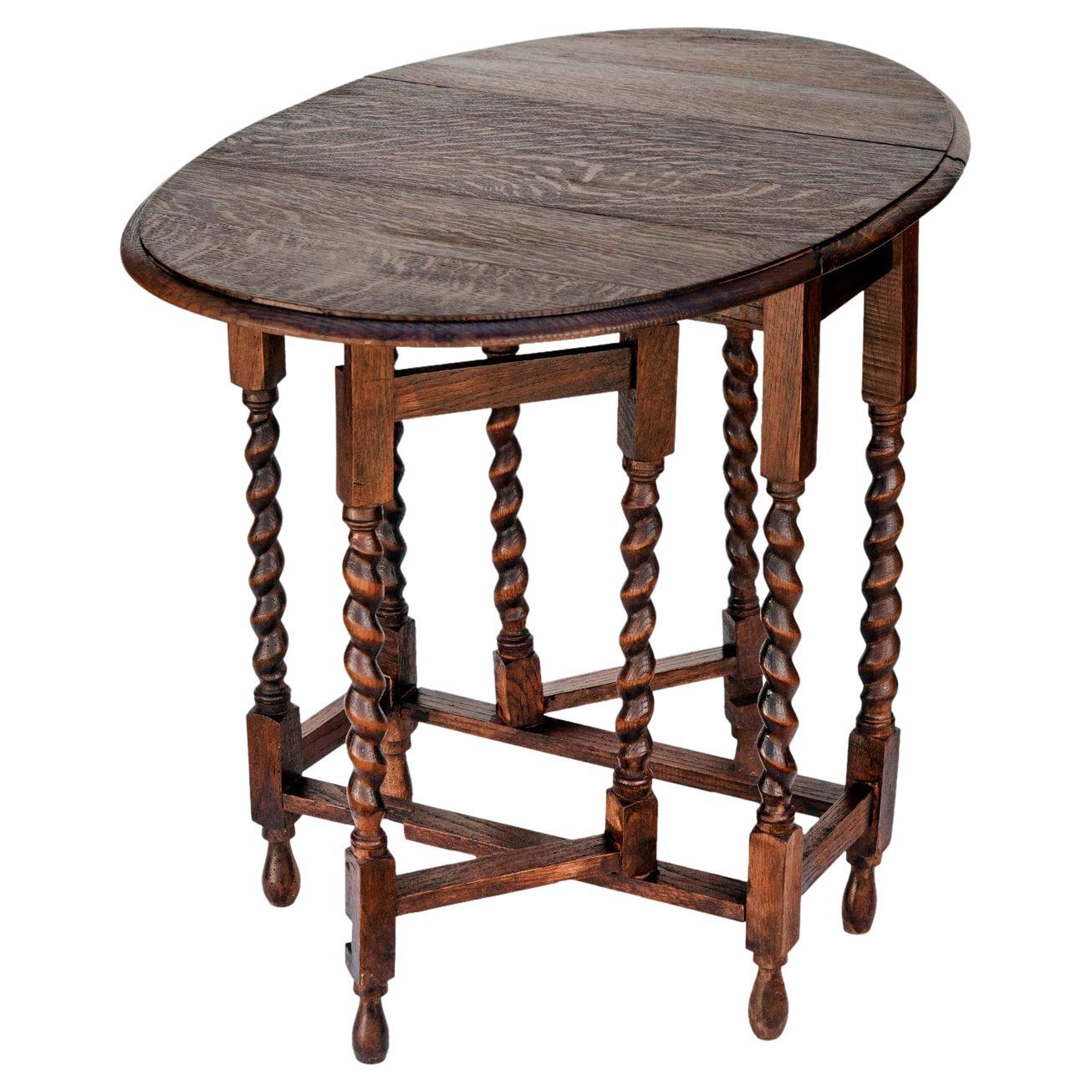 Rustic Turned Oak Barleycorn Drop Leaf Table