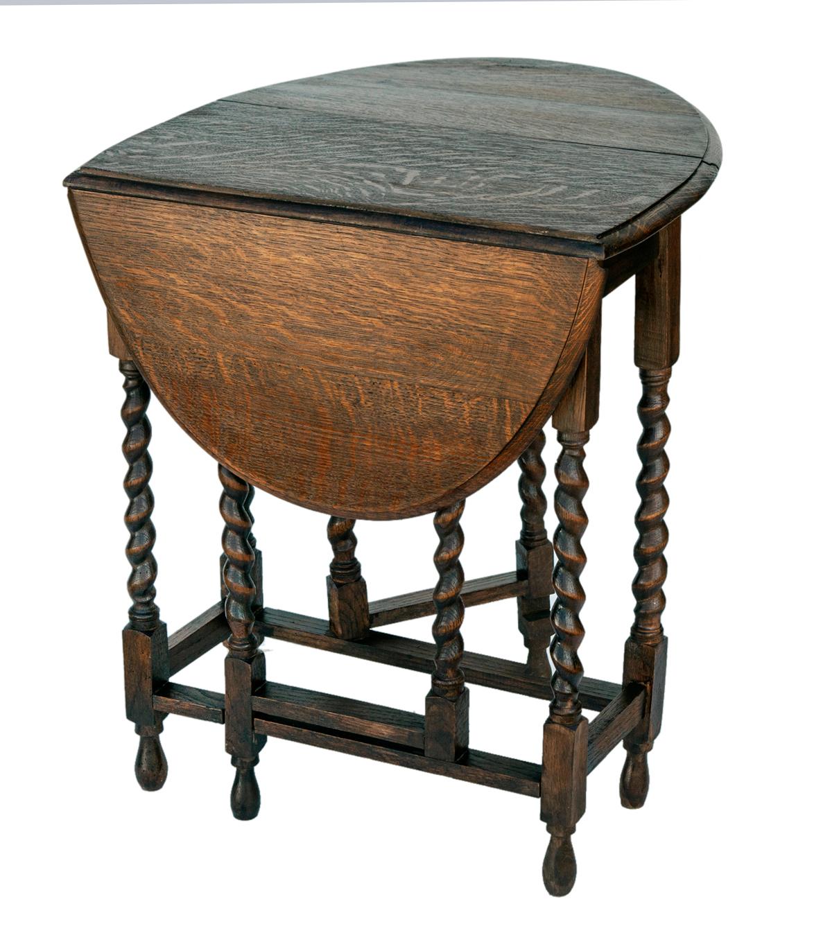 English Turned Oak Barleycorn Drop Leaf Table