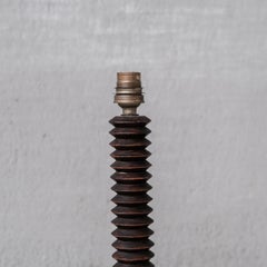 Turned Oak French Midcentury Table Lamp in the Manner of Dudouyt