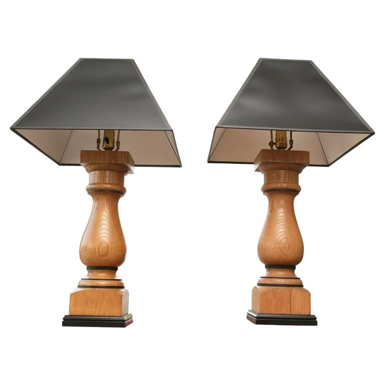 Turned Oak Lamps For Sale
