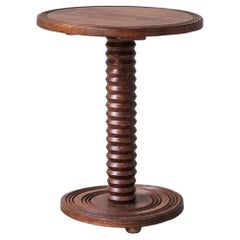 Turned Oak Mid-Century French Pedestal or Side Table