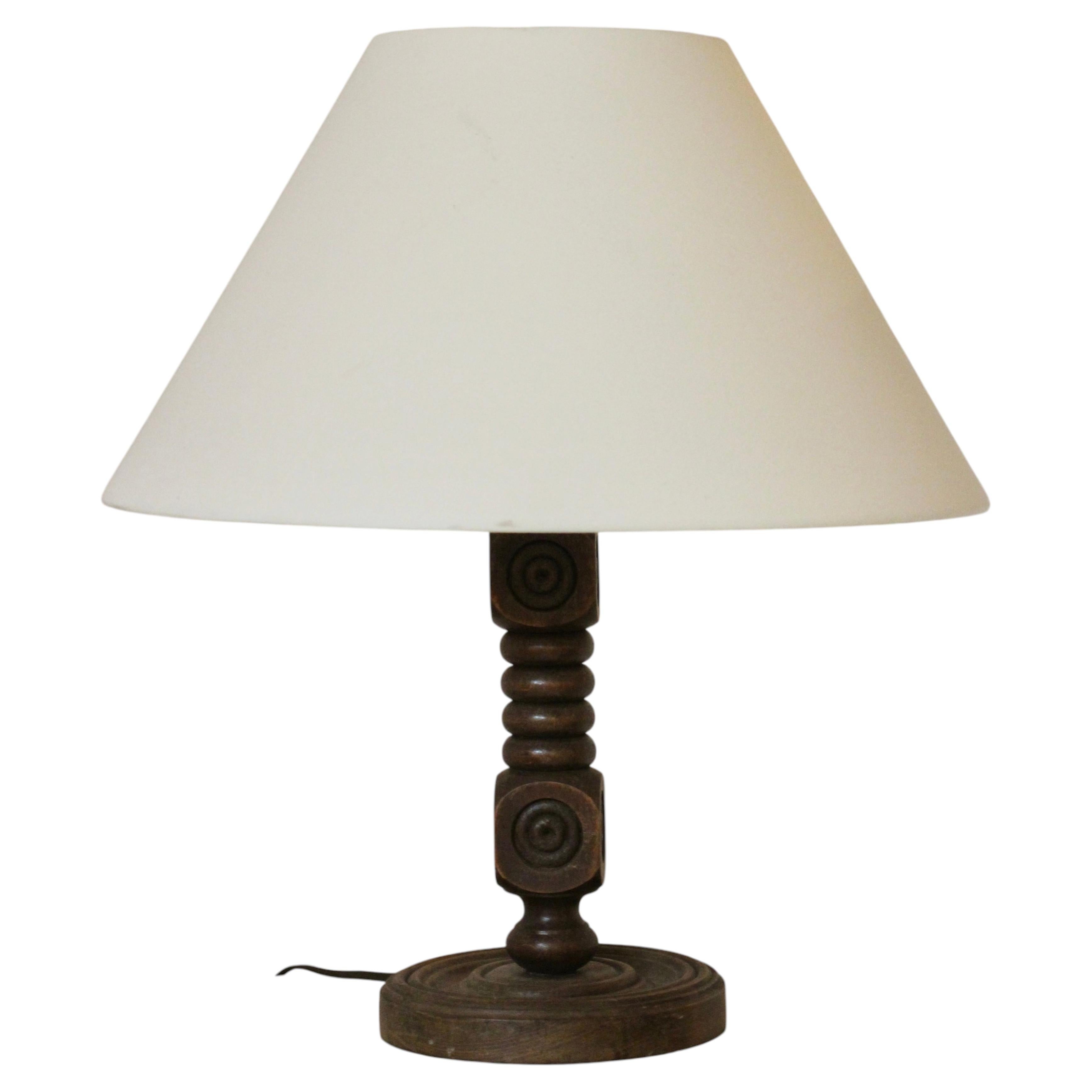 Turned Oak Table Lamp Attributed to Charles Dudouyt, France, 1940s For Sale