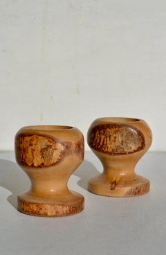 Turned Pine Egg Cups – French Folk Art, Mid-20th Century